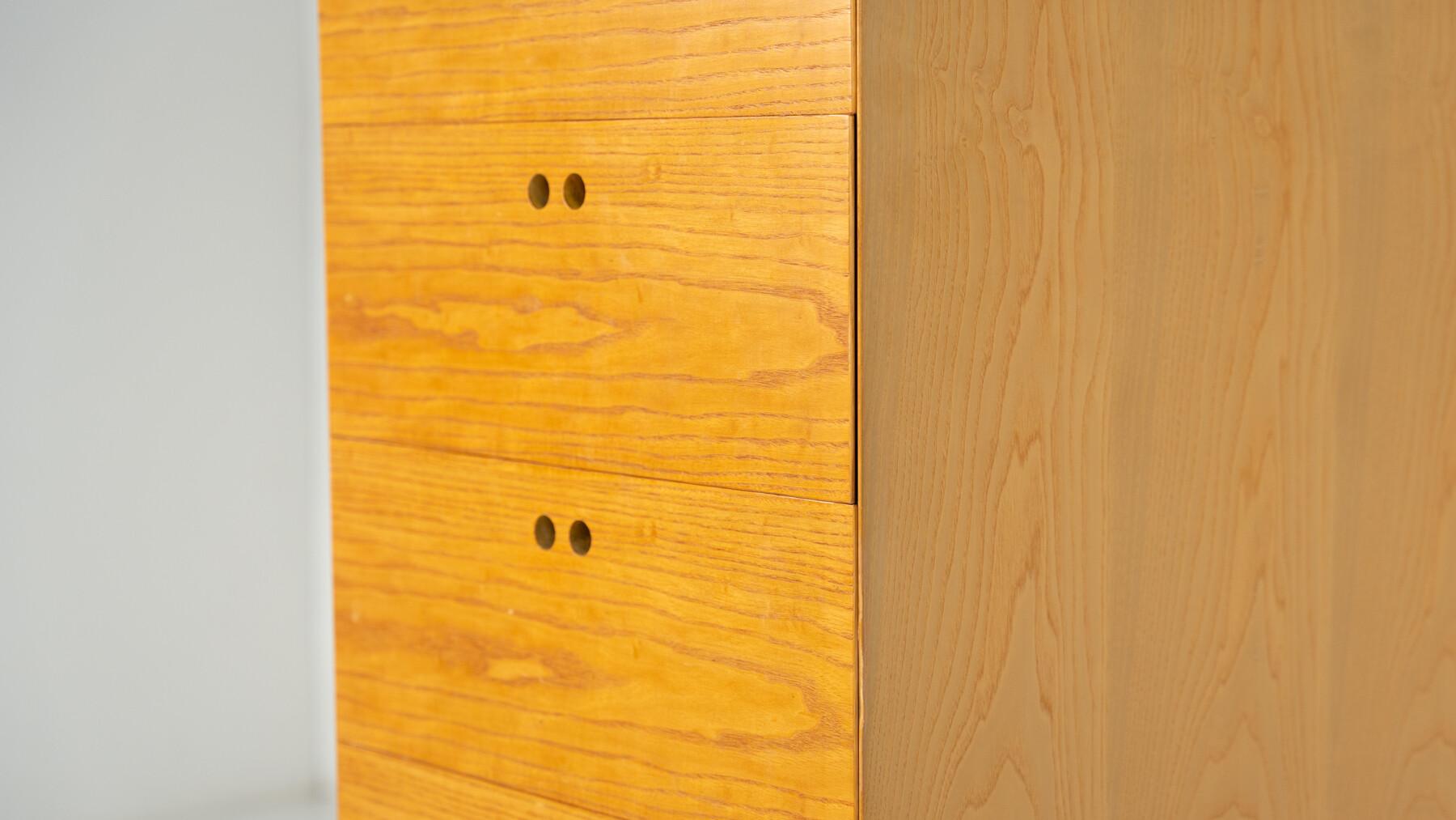 Mid-Century Wooden High Chest of Drawer by Derk Jan de Vries In Good Condition For Sale In Brussels, BE