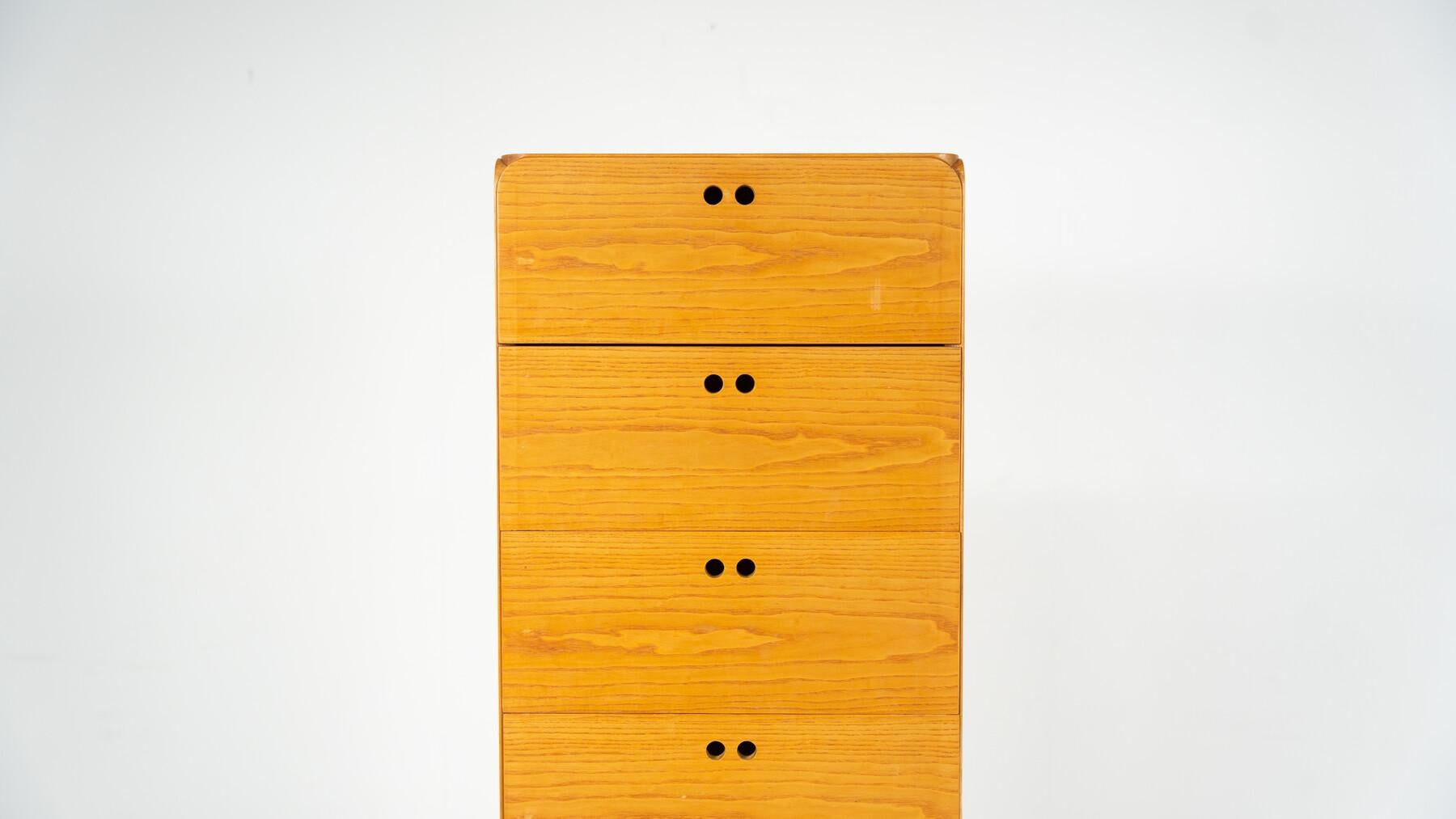 20th Century Mid-Century Wooden High Chest of Drawer by Derk Jan de Vries For Sale