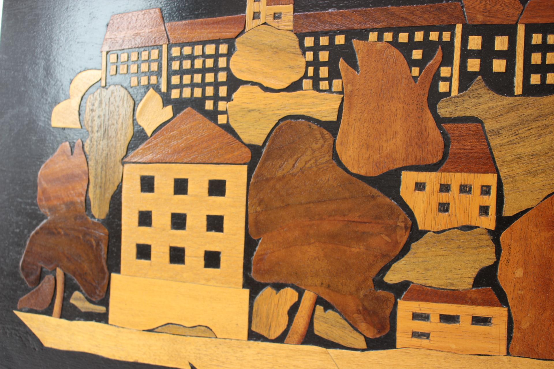 Mid-Century Wooden Illustration of Prague, 1950's For Sale 6