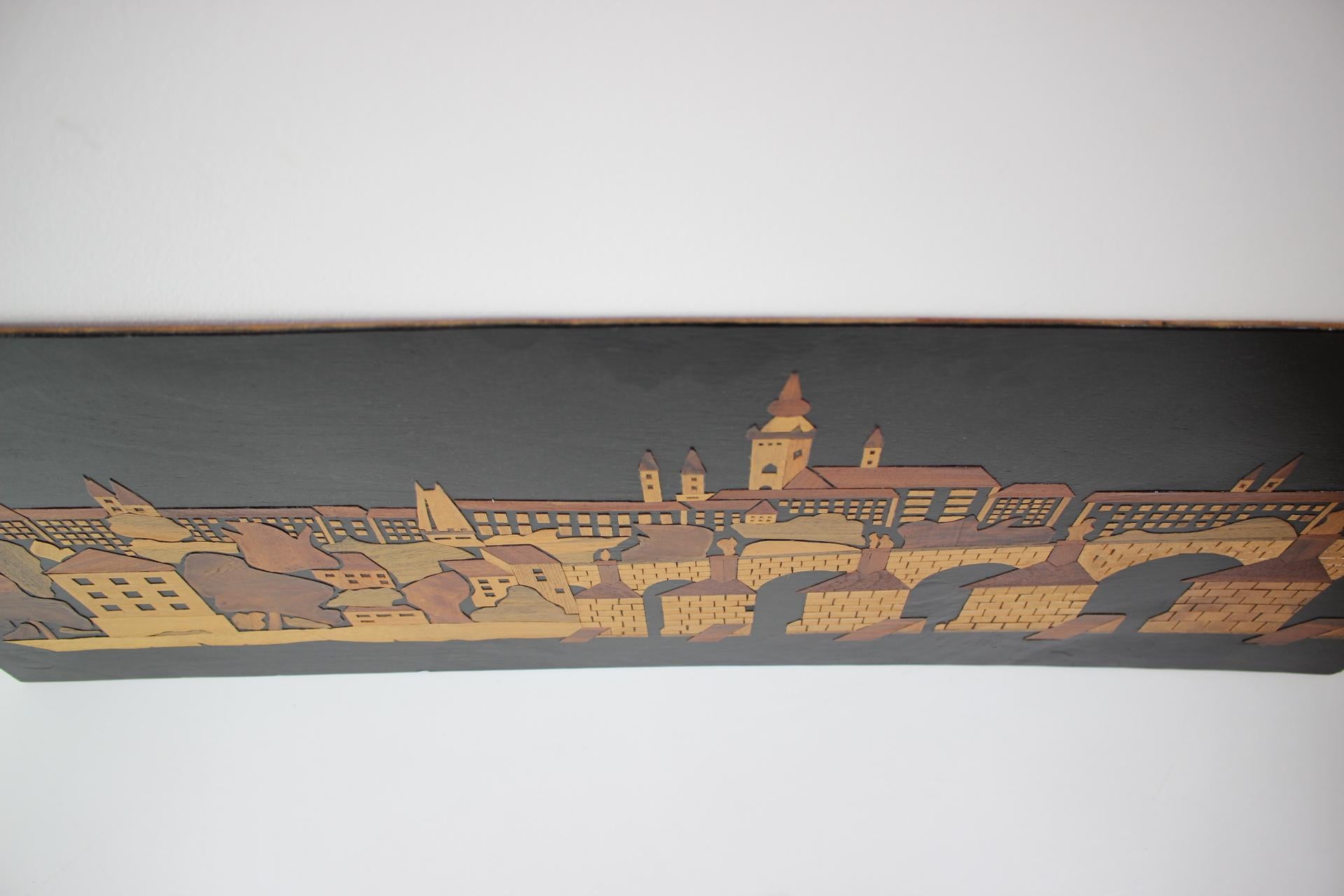 Mid-Century Wooden Illustration of Prague, 1950's For Sale 7