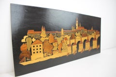 Mid-Century Wooden Illustration of Prague, 1950's