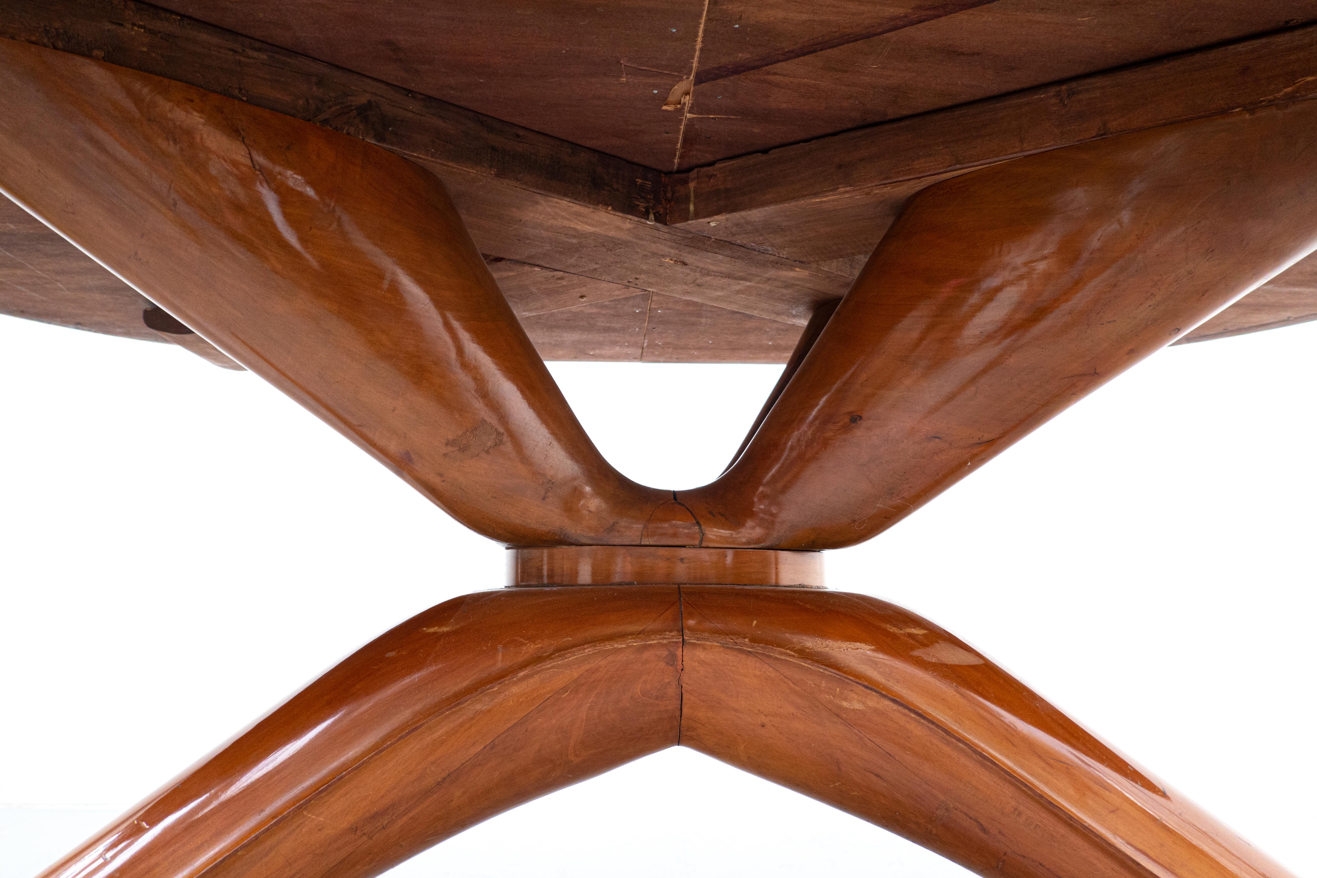 Glass Mid-Century Wooden Italian Dining table attributed to Guglielmo Ulrich, 1950s For Sale