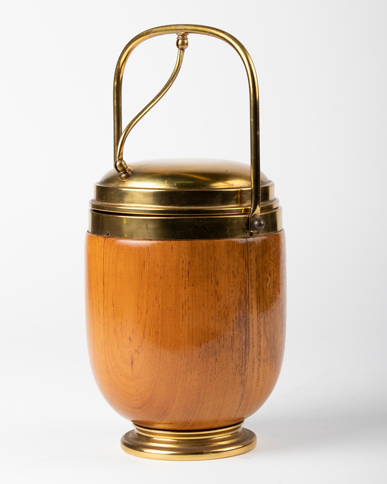 Copper Mid-Century Wooden Italian Ice Bucket by Aldo Tura for Macabo For Sale