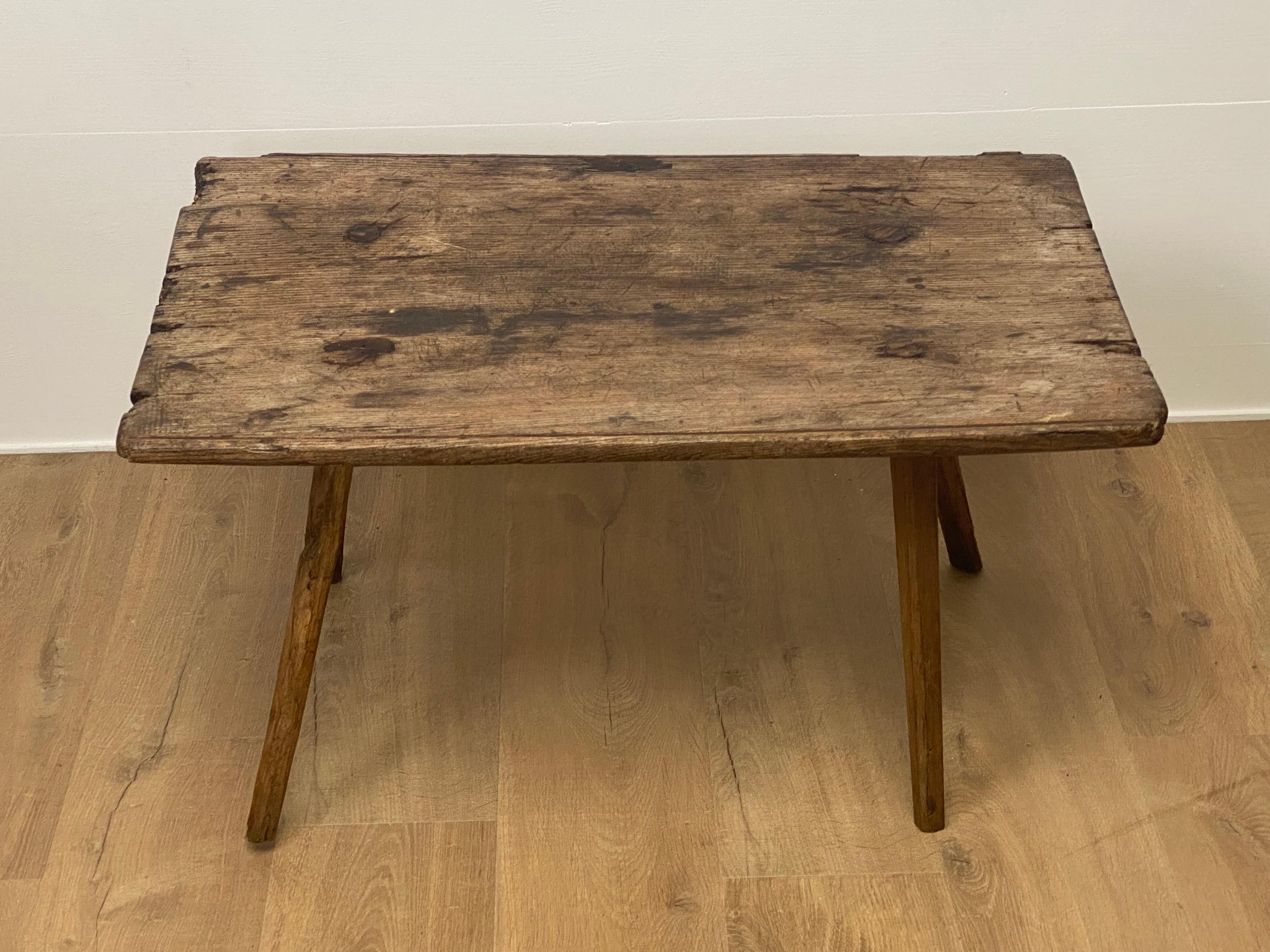 Patinated Mid Century Wooden Italian Work Table For Sale