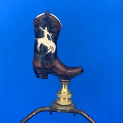 Mid Century Wooden Lone Star Cowboy Boot Table Lamp