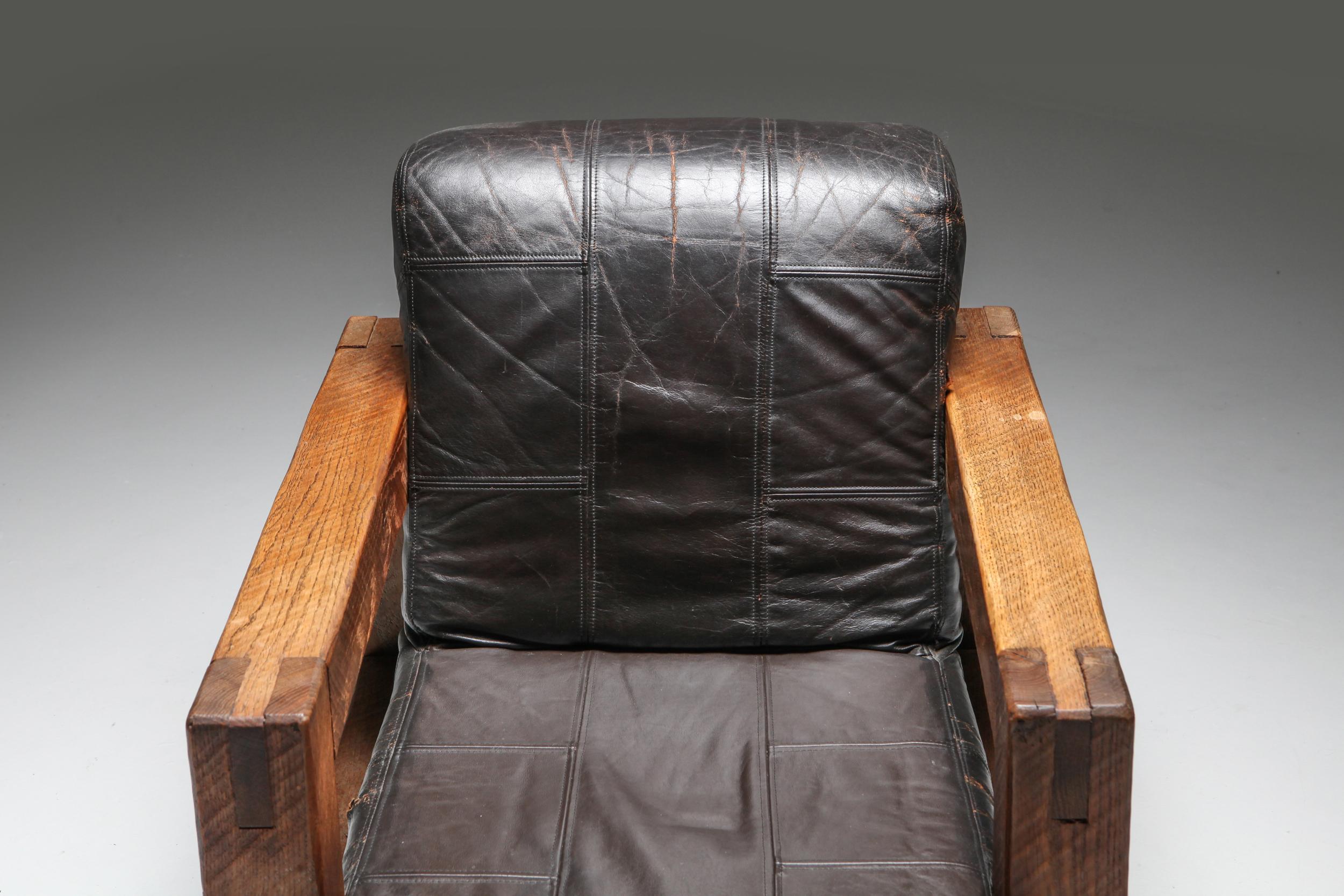 Leather Midcentury Wooden Lounge Chairs