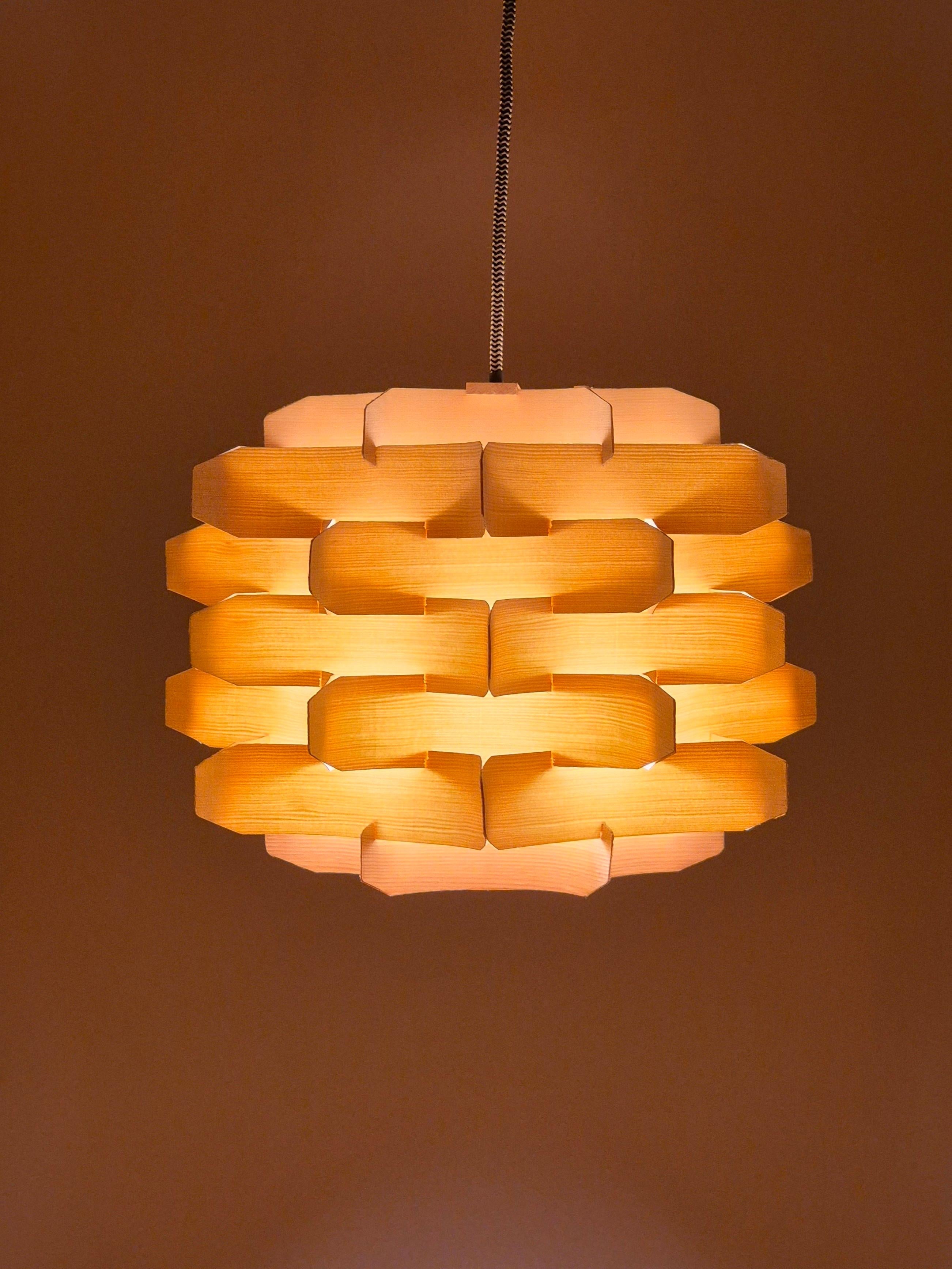 Mid-Century Wooden Pendant Lamp by Hans-Agne Jakobsson, Sweden, 1970s For Sale 3