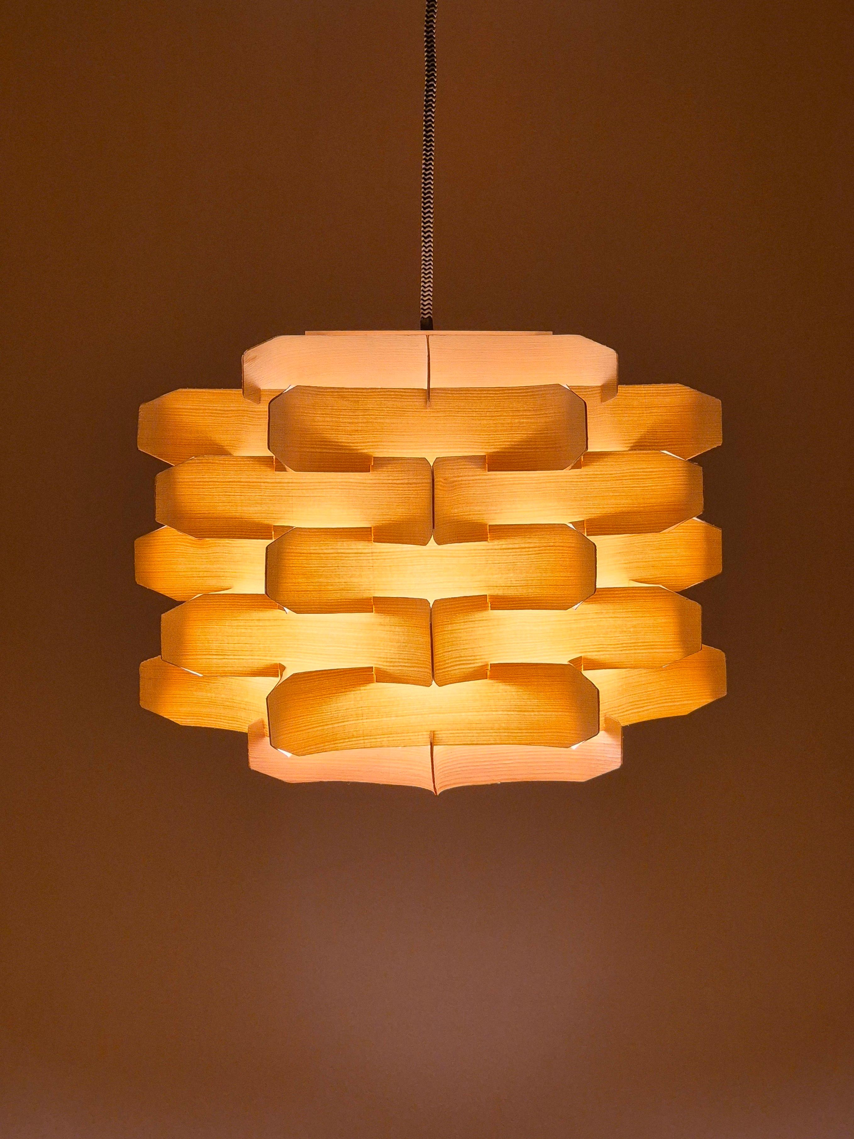 Mid-Century Wooden Pendant Lamp by Hans-Agne Jakobsson, Sweden, 1970s For Sale 4