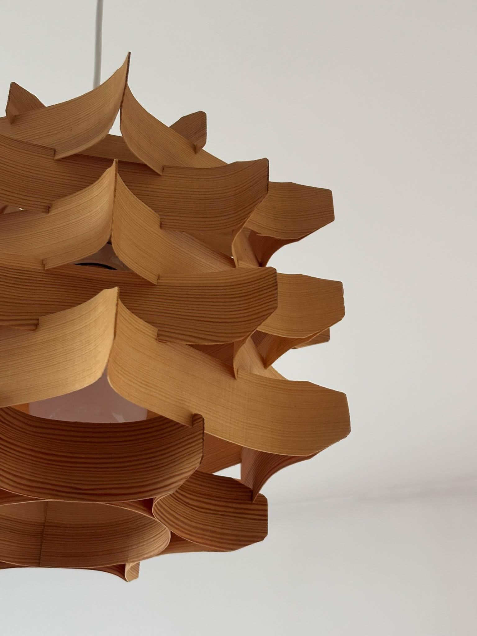 Mid-Century Wooden Pendant Lamp by Hans-Agne Jakobsson, Sweden, 1970s For Sale 4