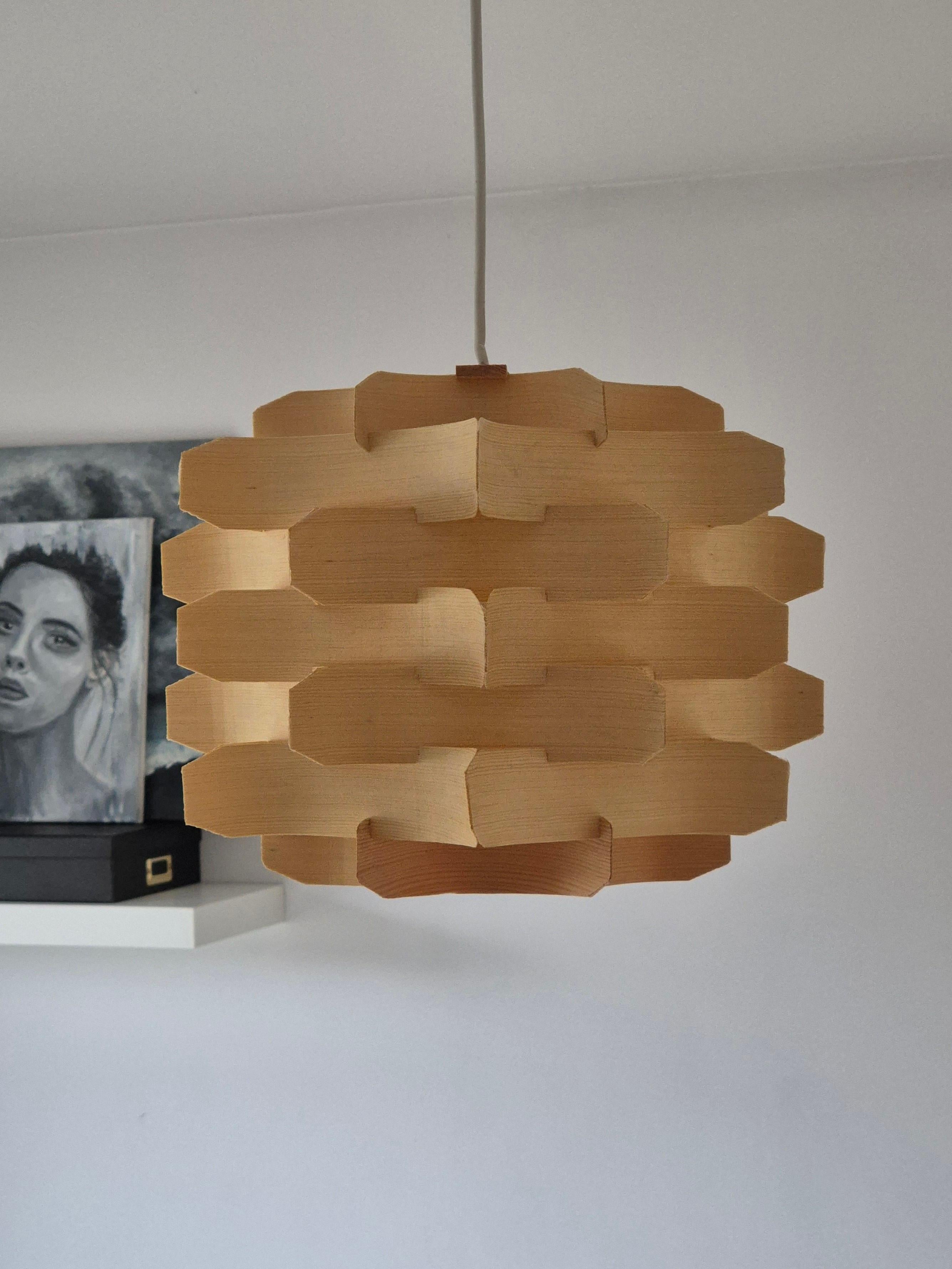 Mid-Century Wooden Pendant Lamp by Hans-Agne Jakobsson, Sweden, 1970s For Sale 5