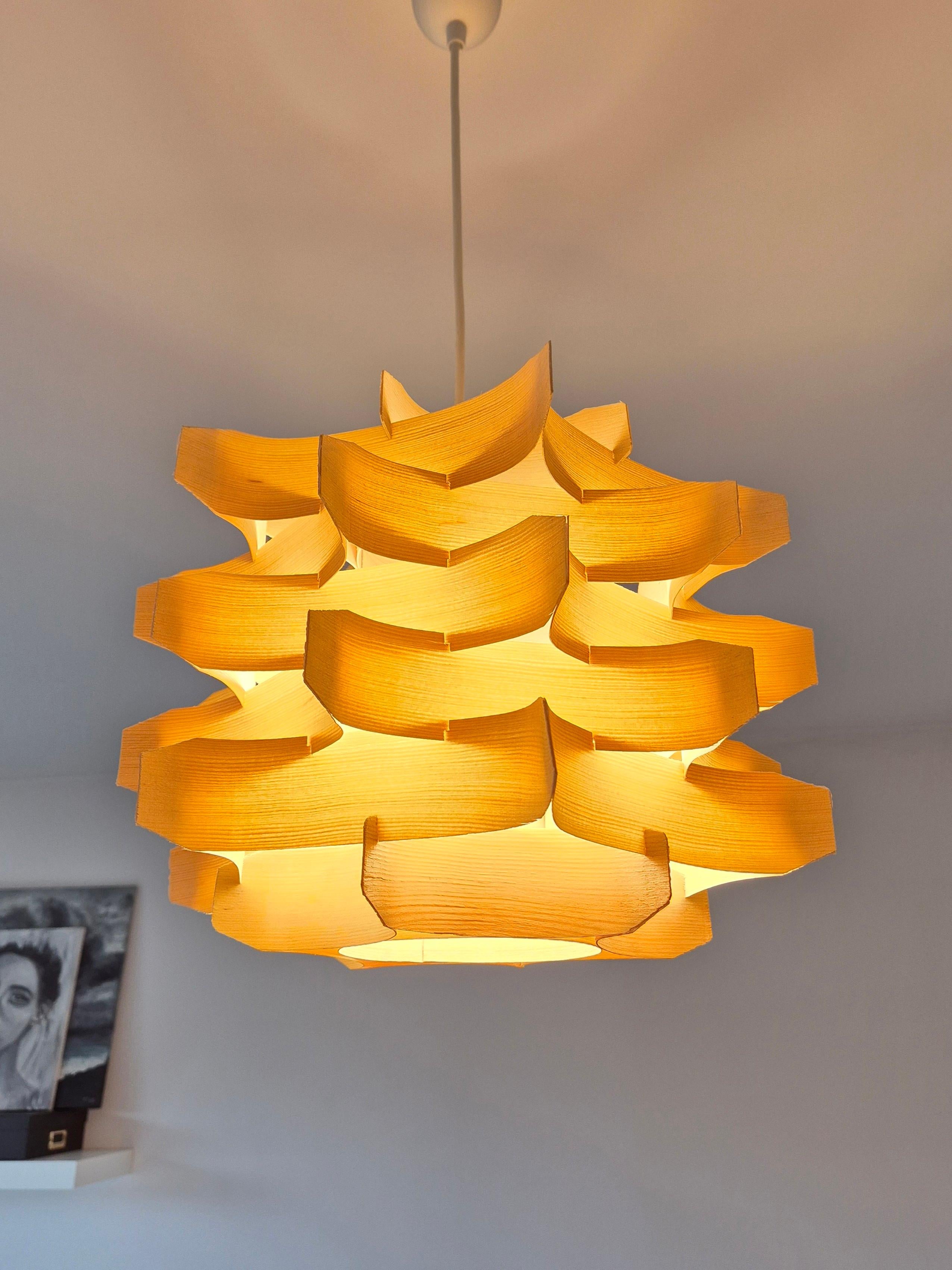 Mid-Century Modern Mid-Century Wooden Pendant Lamp by Hans-Agne Jakobsson, Sweden, 1970s For Sale