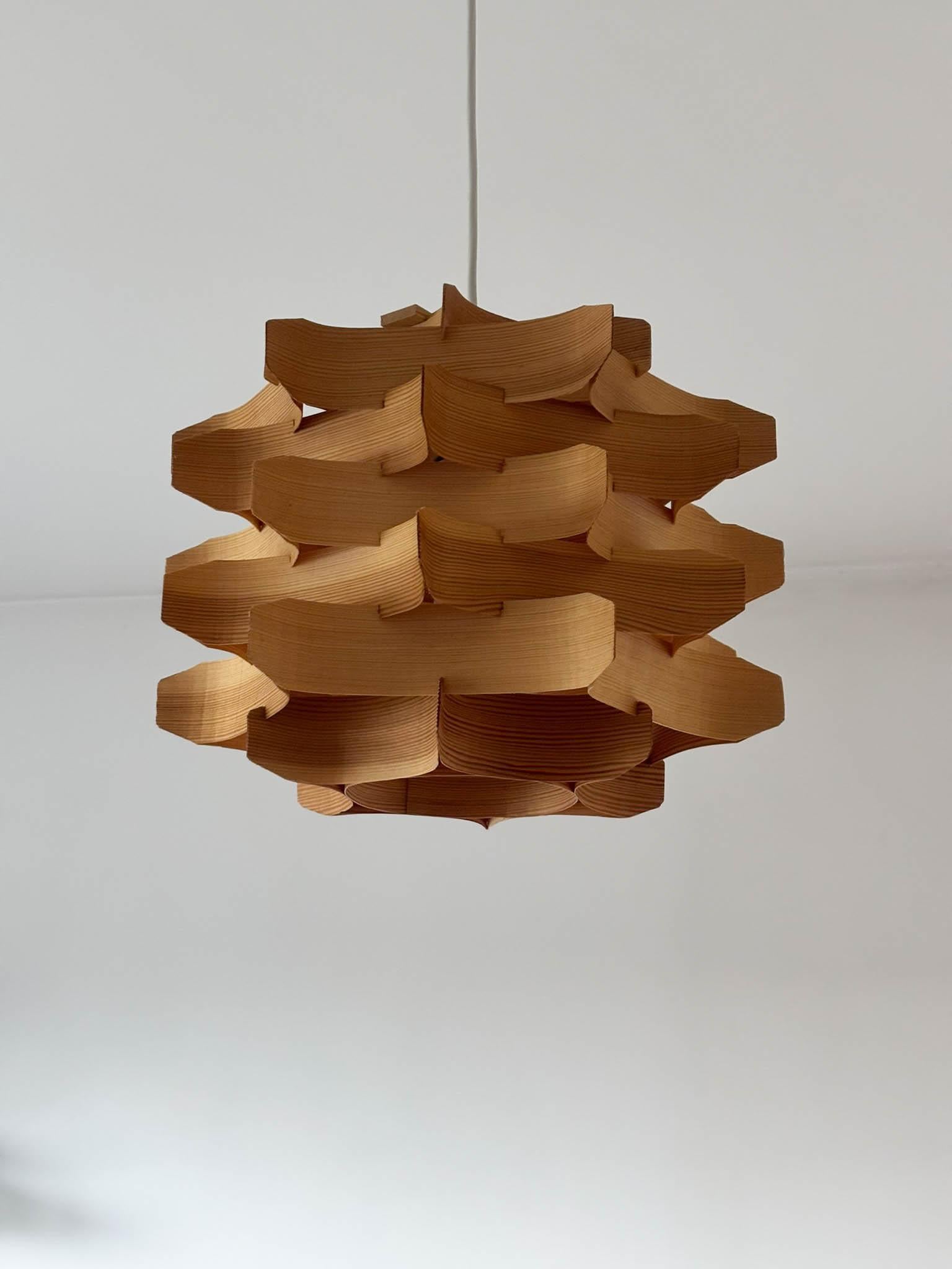 Mid-Century Modern Mid-Century Wooden Pendant Lamp by Hans-Agne Jakobsson, Sweden, 1970s For Sale