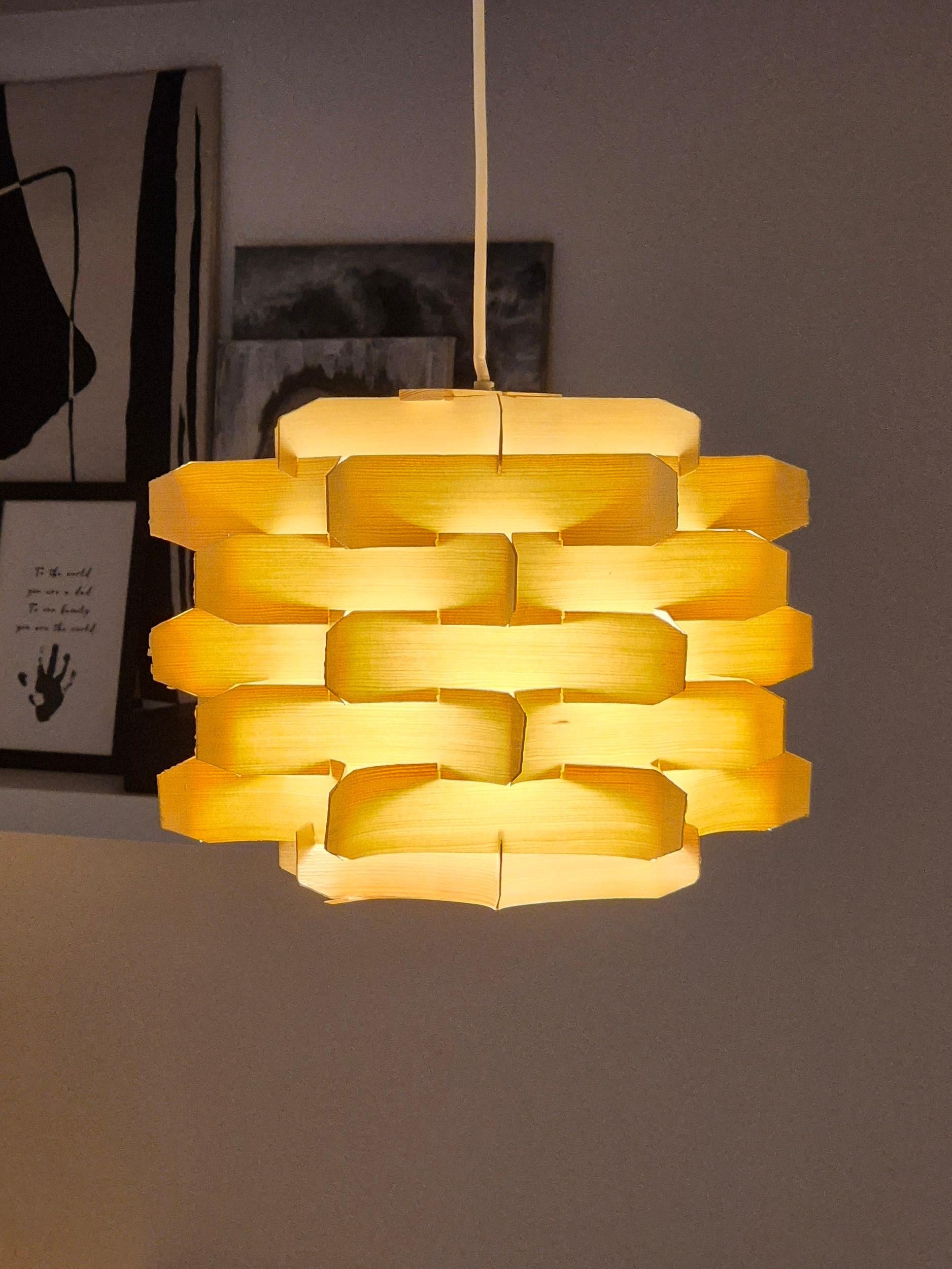 European Mid-Century Wooden Pendant Lamp by Hans-Agne Jakobsson, Sweden, 1970s For Sale