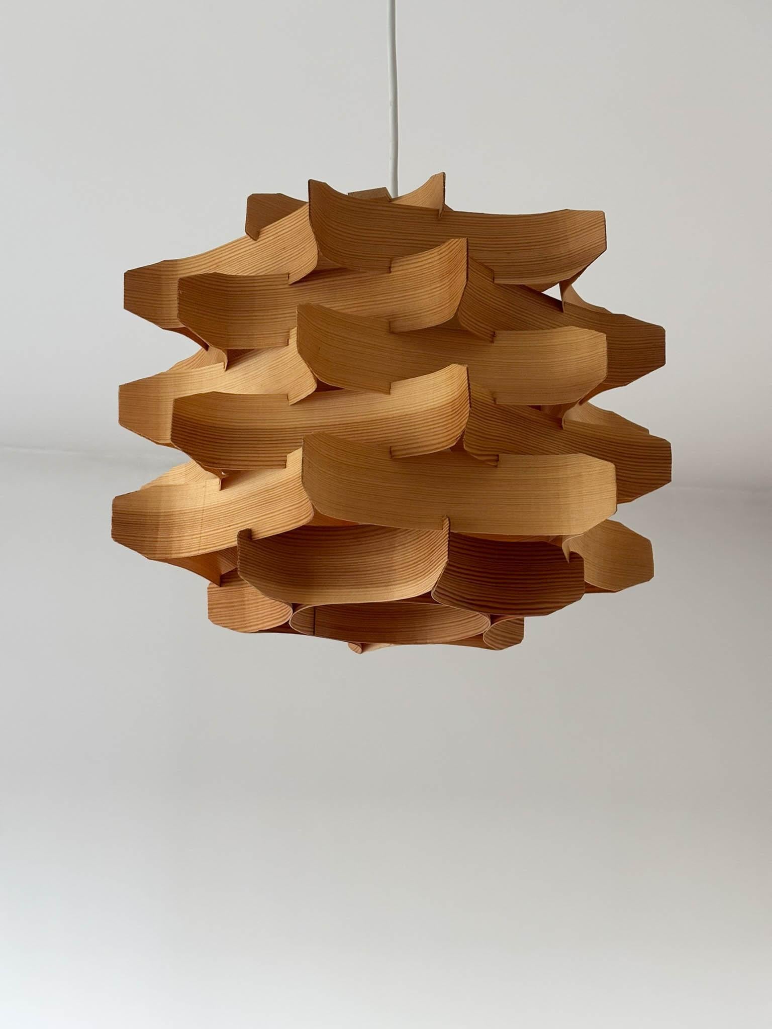 European Mid-Century Wooden Pendant Lamp by Hans-Agne Jakobsson, Sweden, 1970s For Sale