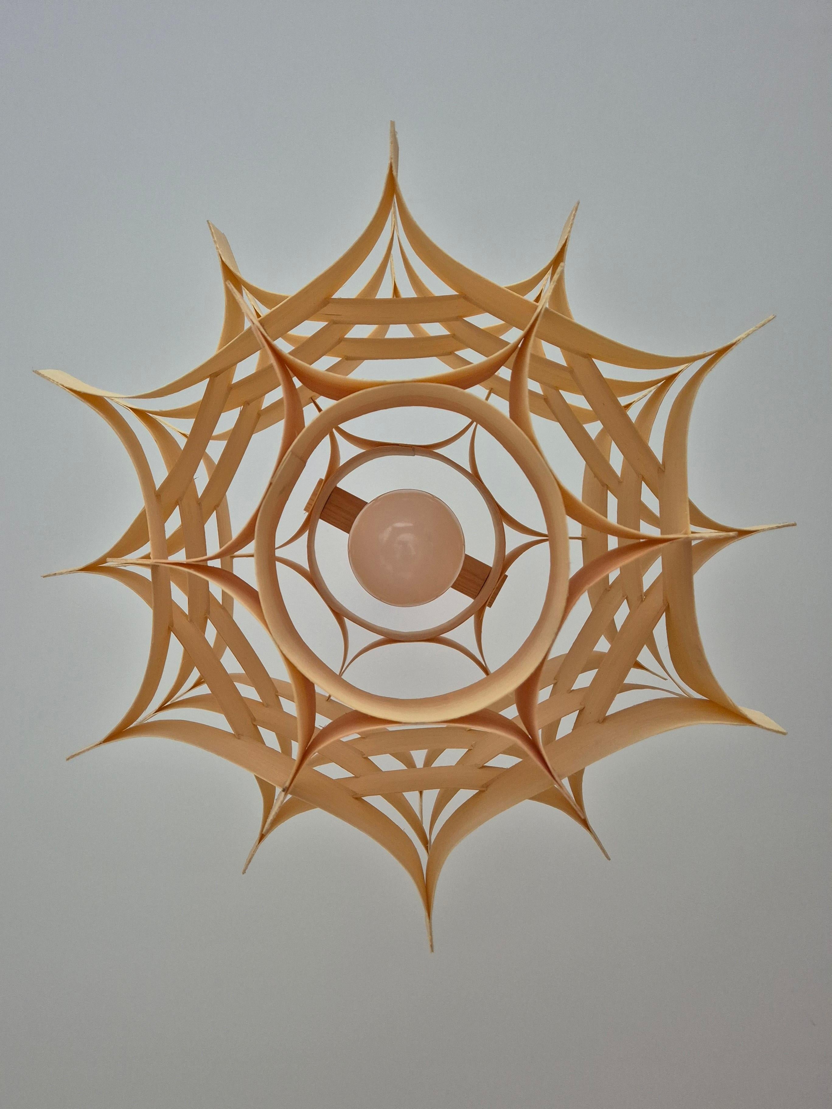 Woodwork Mid-Century Wooden Pendant Lamp by Hans-Agne Jakobsson, Sweden, 1970s For Sale