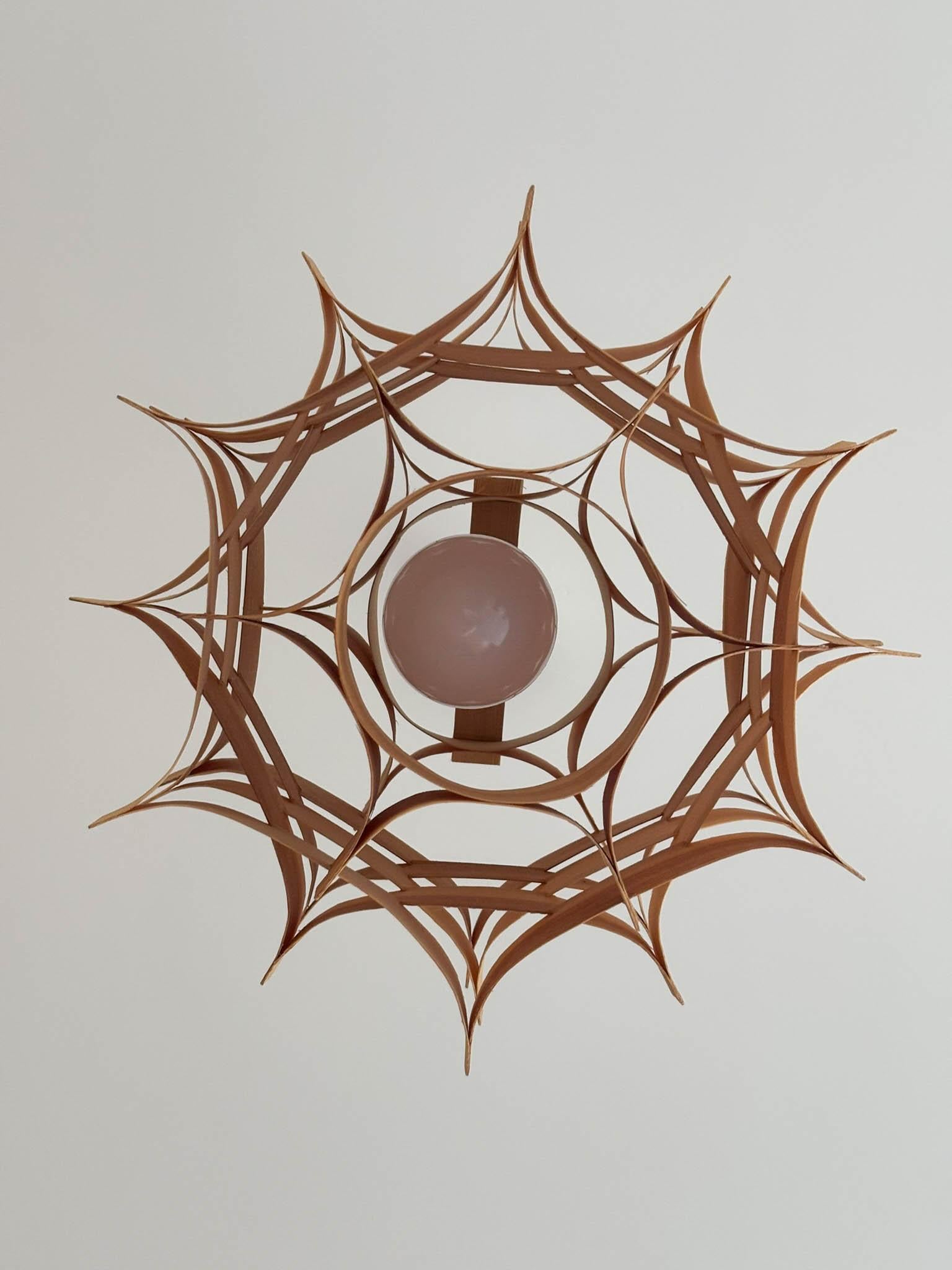 Woodwork Mid-Century Wooden Pendant Lamp by Hans-Agne Jakobsson, Sweden, 1970s For Sale