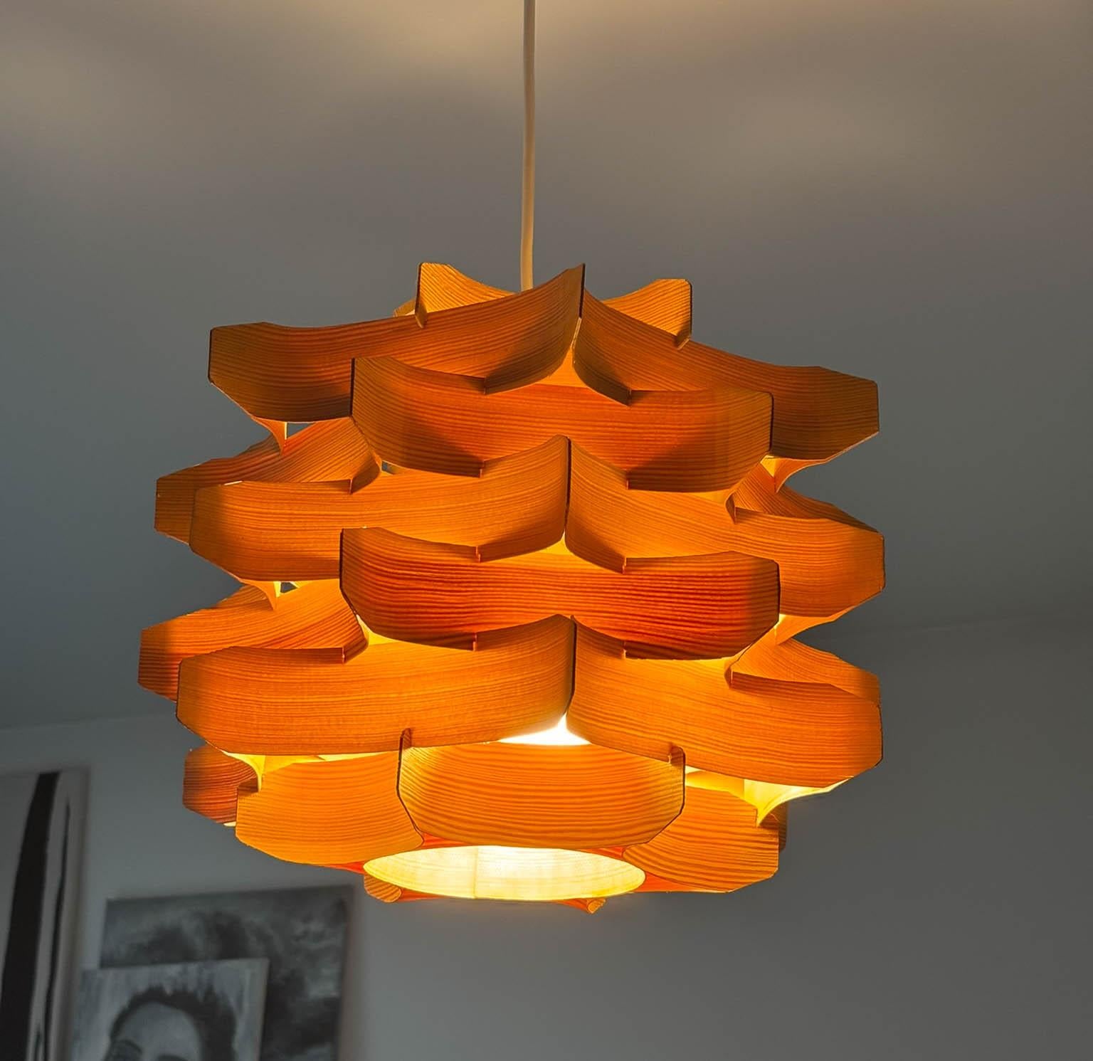 Mid-Century Wooden Pendant Lamp by Hans-Agne Jakobsson, Sweden, 1970s In Good Condition For Sale In Radomsko, Województwo łódzkie