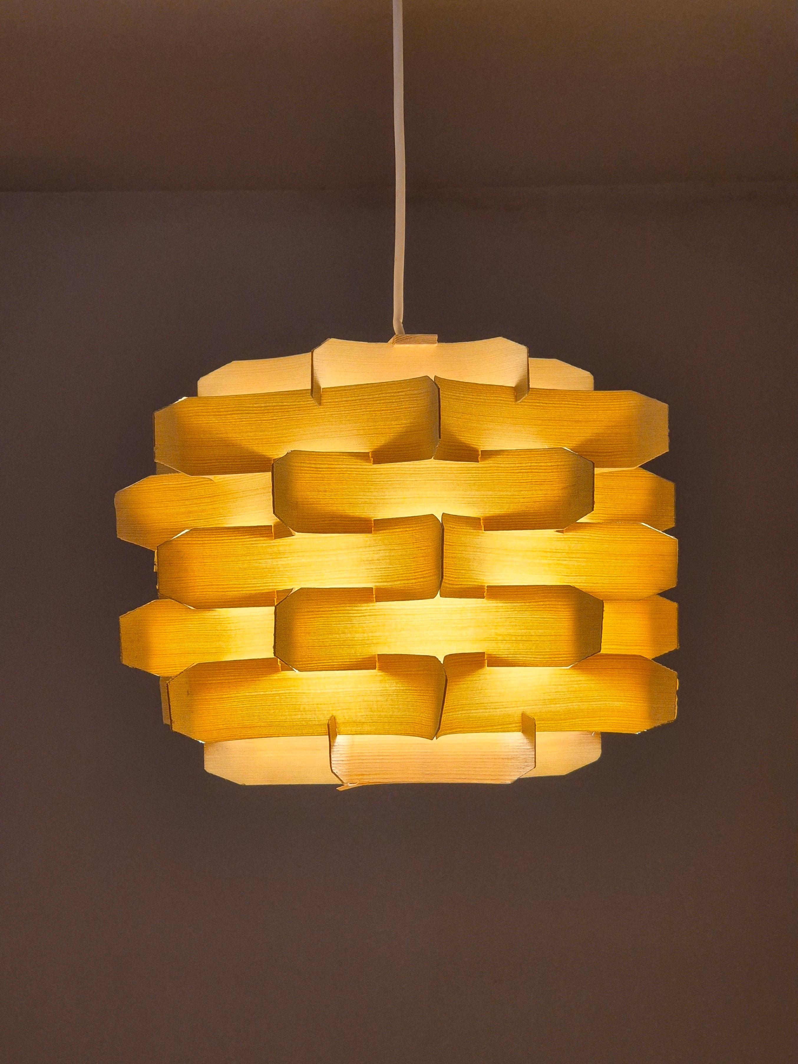 19th Century Mid-Century Wooden Pendant Lamp by Hans-Agne Jakobsson, Sweden, 1970s For Sale
