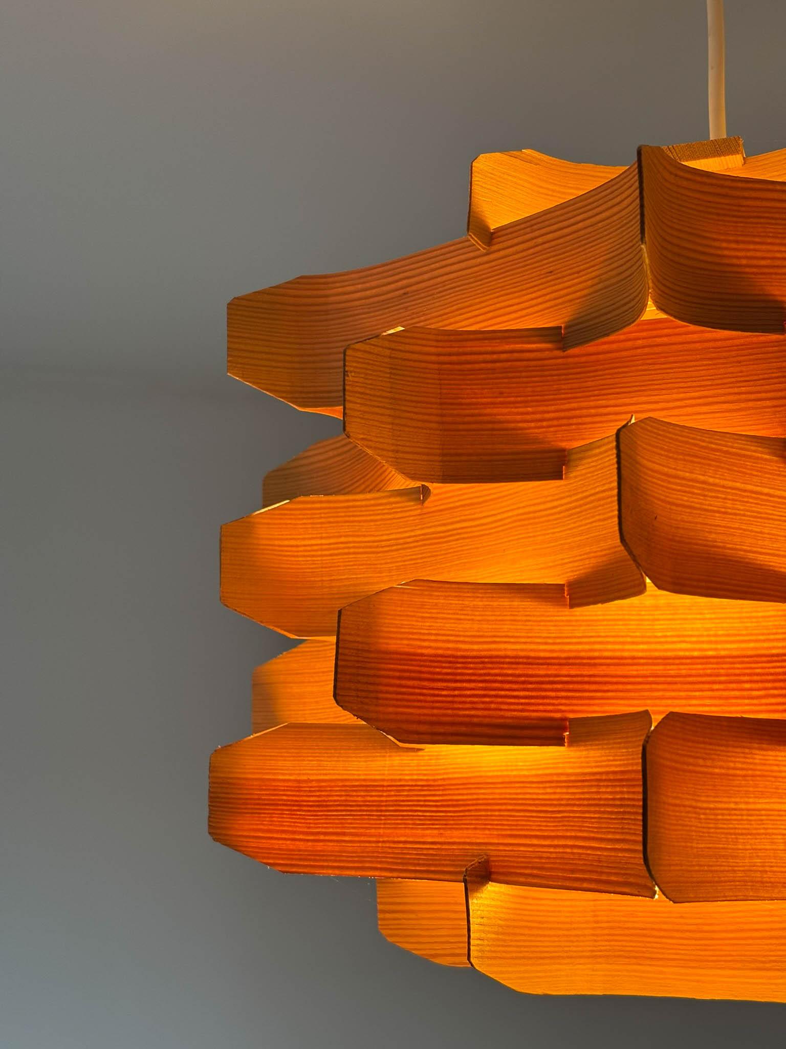 19th Century Mid-Century Wooden Pendant Lamp by Hans-Agne Jakobsson, Sweden, 1970s For Sale