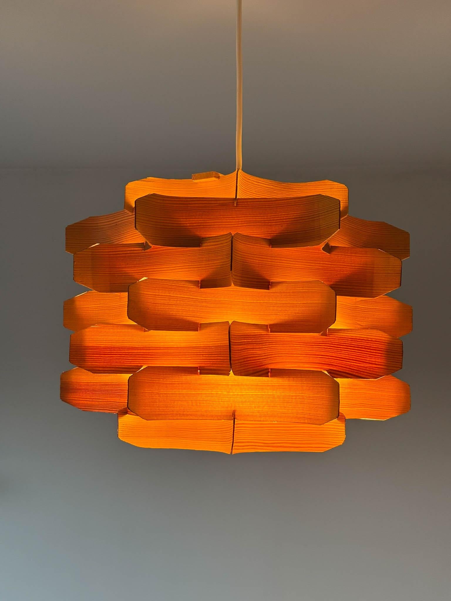 Mid-Century Wooden Pendant Lamp by Hans-Agne Jakobsson, Sweden, 1970s For Sale 1
