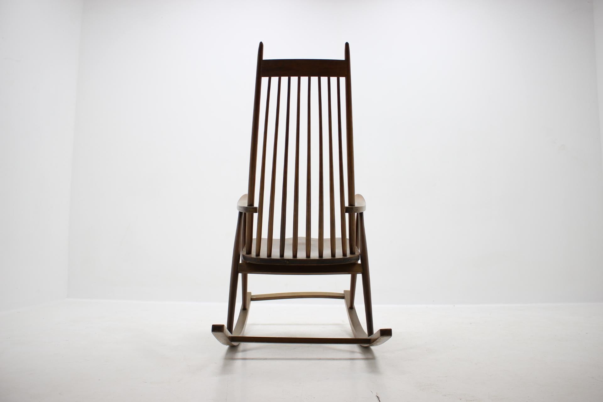 Scandinavian Modern Midcentury Wooden Scandinavian Style Rocking Chair, Czechoslovakia, 1960s For Sale
