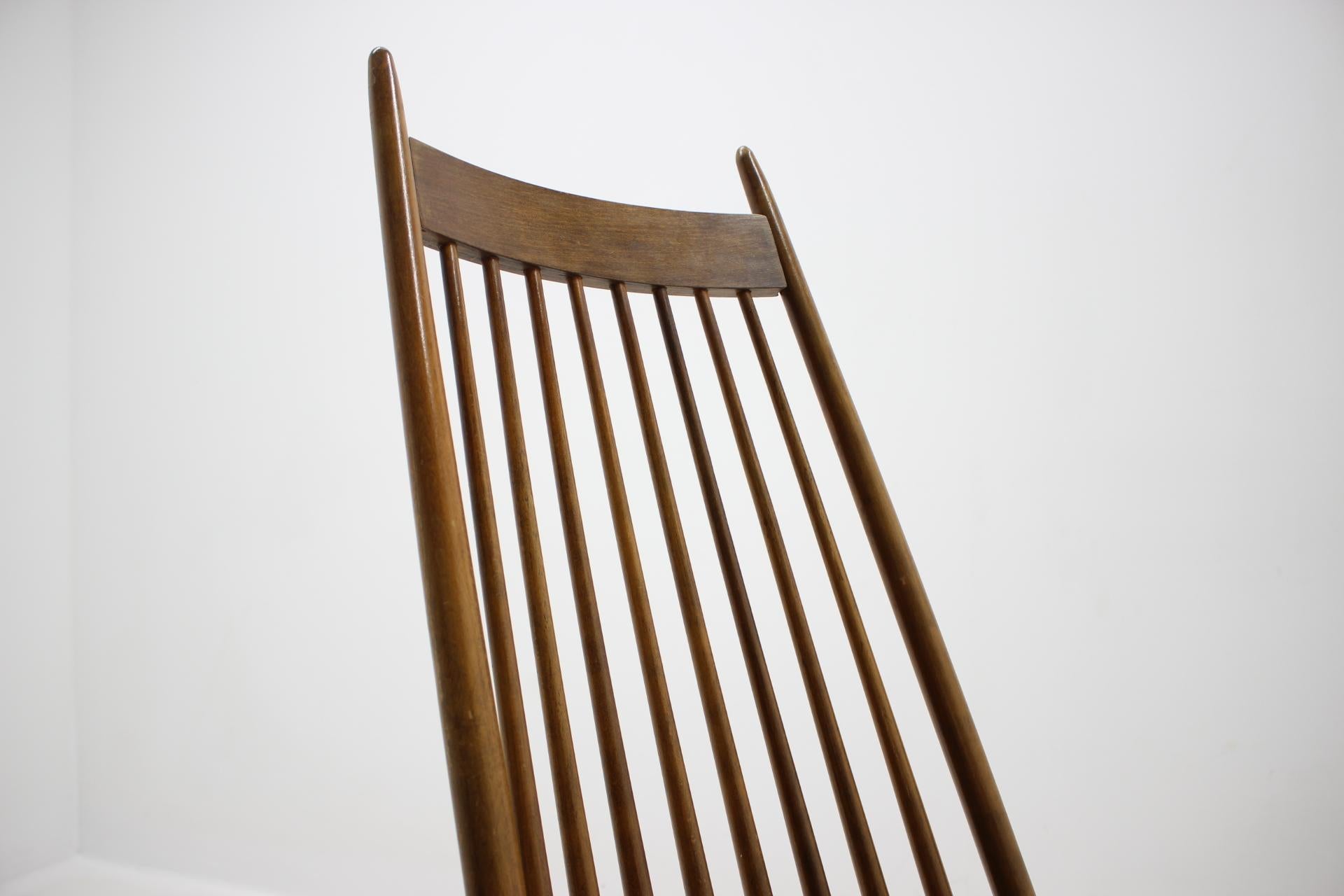 Polished Midcentury Wooden Scandinavian Style Rocking Chair, Czechoslovakia, 1960s For Sale