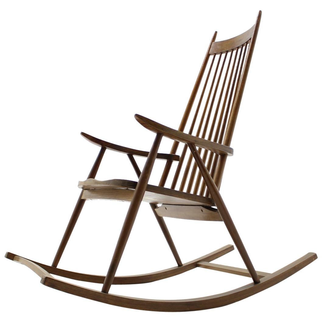 Midcentury Wooden Scandinavian Style Rocking Chair, Czechoslovakia, 1960s For Sale
