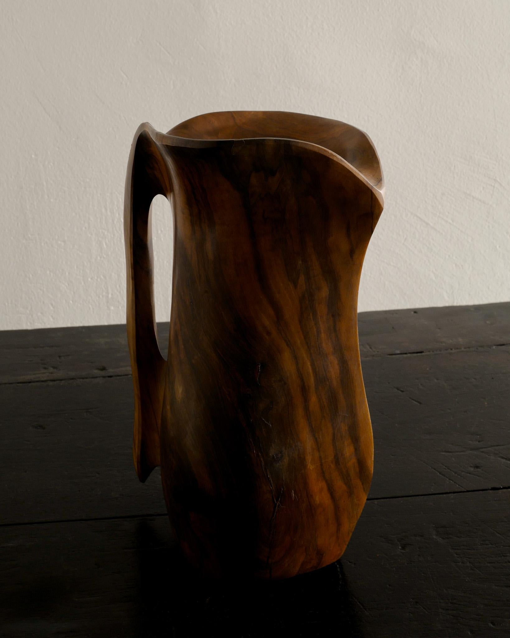 Mid Century Wooden Sculptural Free Form Pitcher in style of Alexandre Noll 1950s In Good Condition For Sale In Stockholm, SE