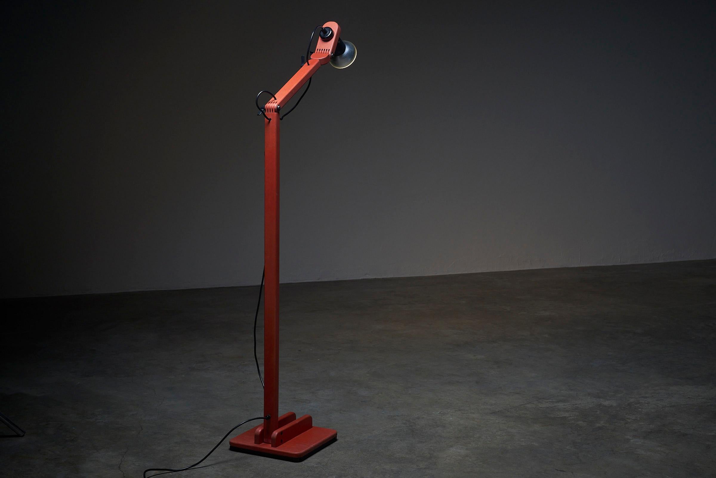 Mid-Century Wooden Segmented Floor Lamp Red For Sale 4