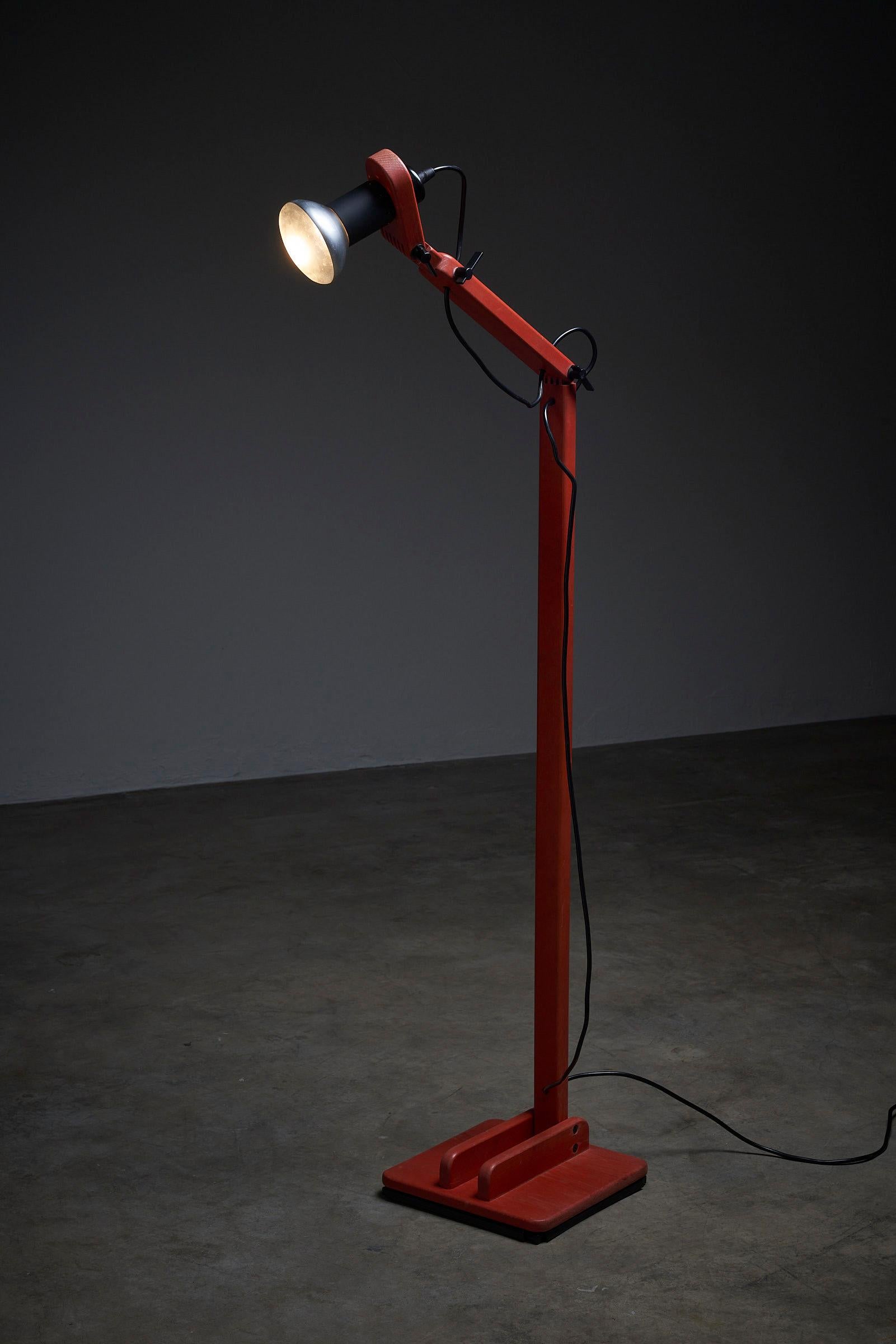 Unknown Mid-Century Wooden Segmented Floor Lamp Red For Sale