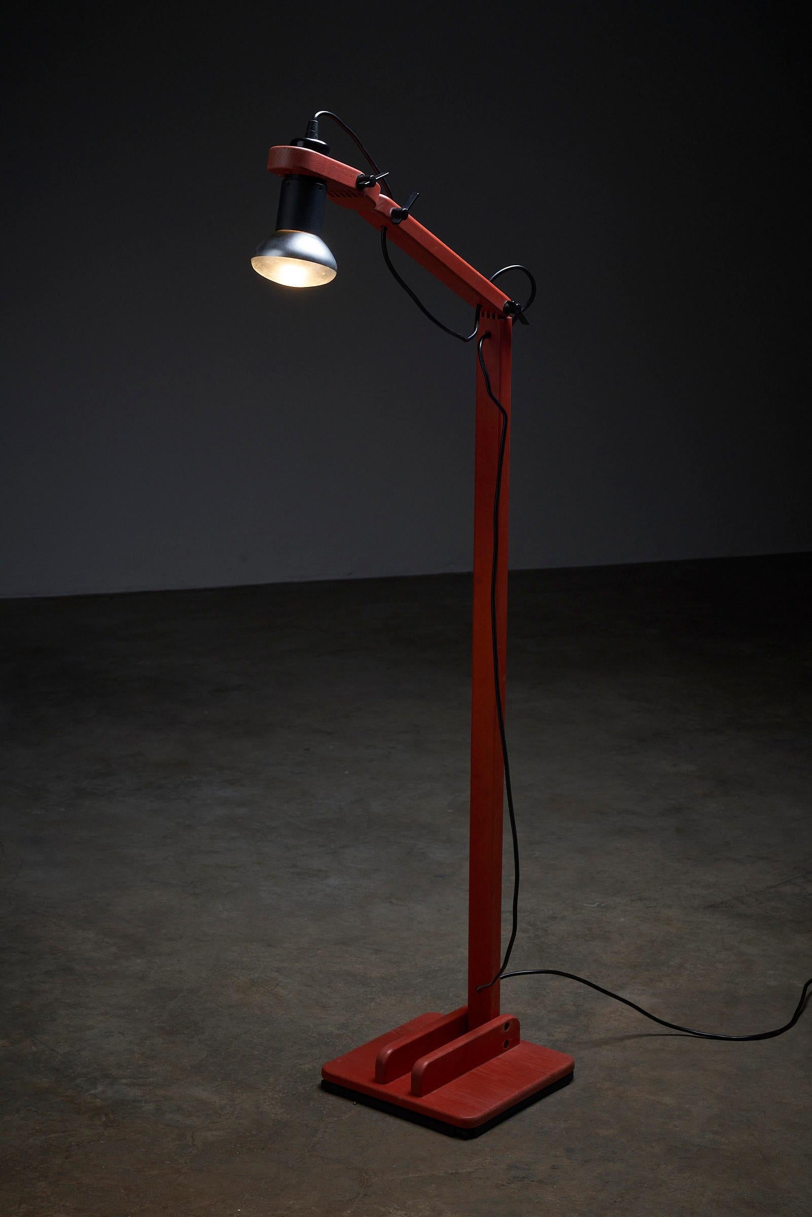 Hand-Crafted Mid-Century Wooden Segmented Floor Lamp Red For Sale