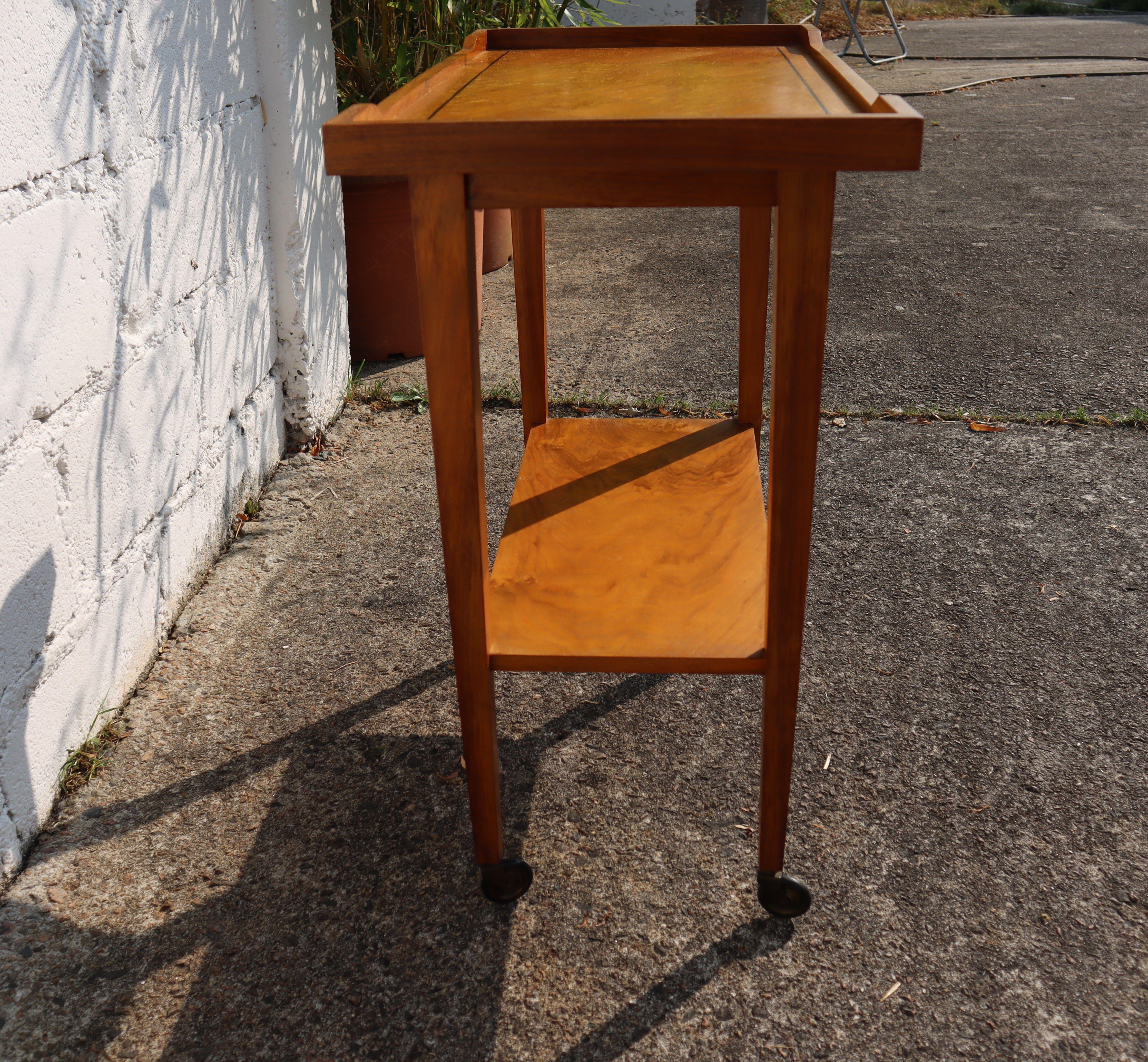 Mid-Century hölzerne Servierwagen-Inlay Arbeit-Französisch Vintage hölzerne Bar Cart-50s 6