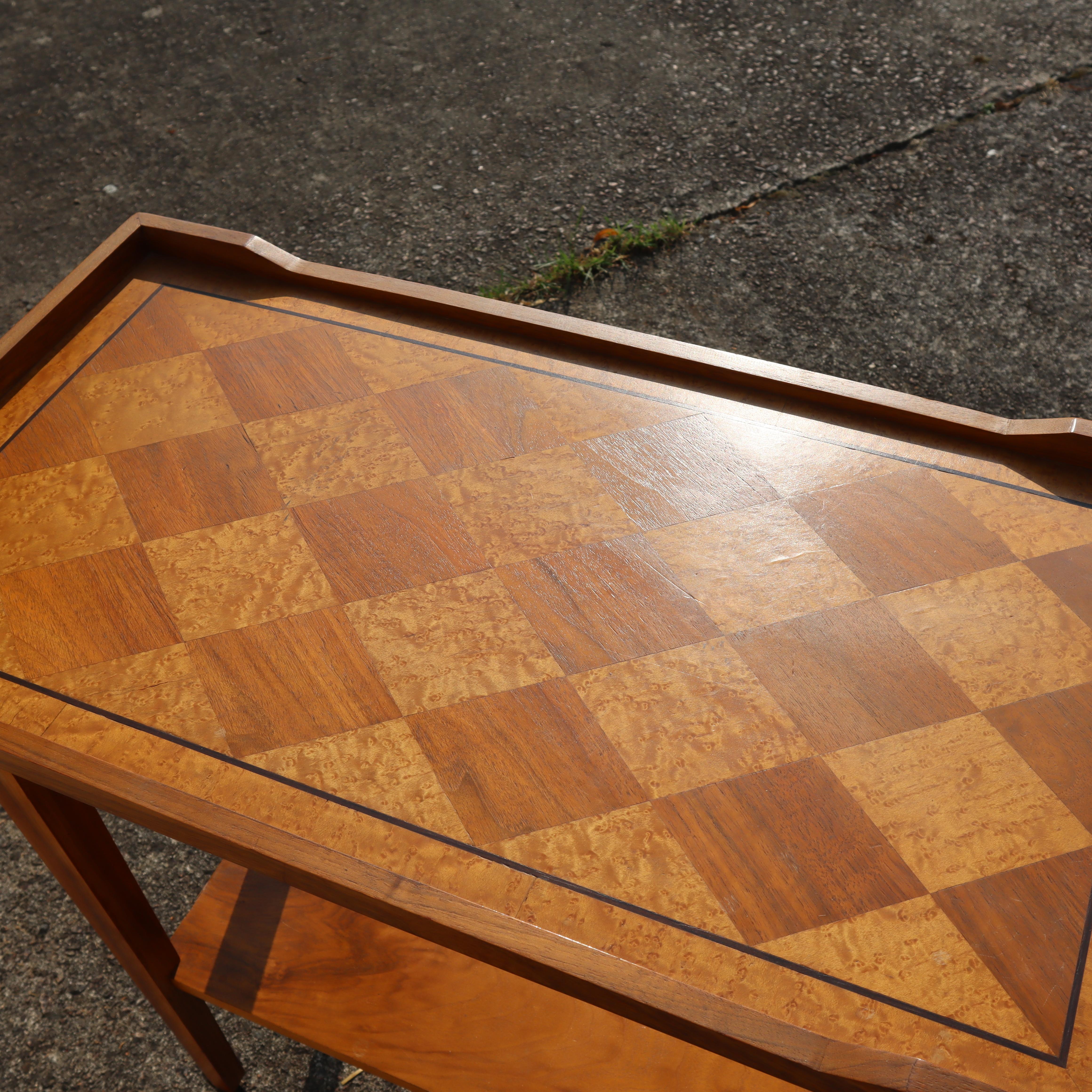 Mid-Century hölzerne Servierwagen-Inlay Arbeit-Französisch Vintage hölzerne Bar Cart-50s (Metall)