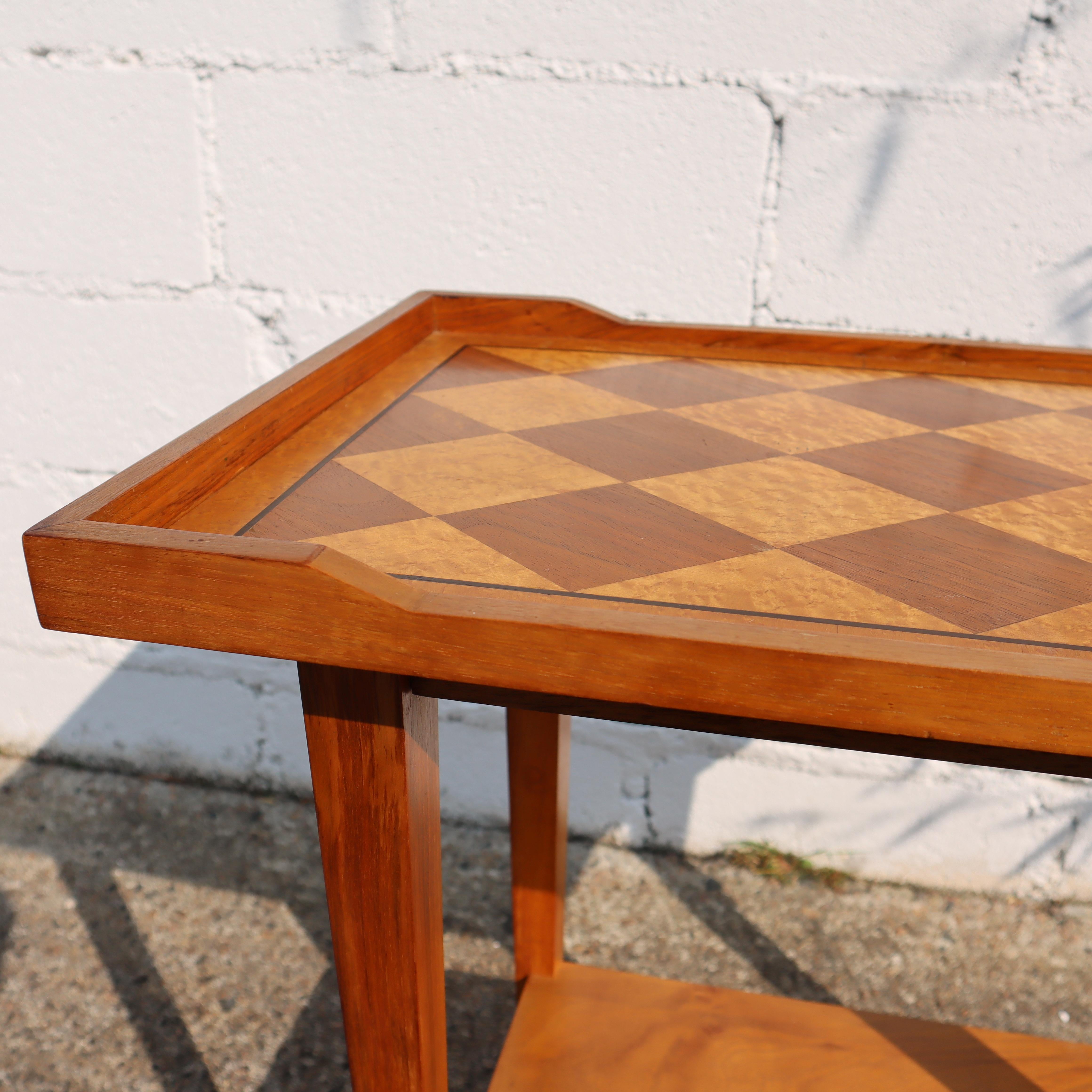 Mid-Century hölzerne Servierwagen-Inlay Arbeit-Französisch Vintage hölzerne Bar Cart-50s 1