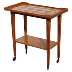 Mid-Century wooden Serving Trolley-Inlay Work-French Vintage wooden Bar Cart-50s