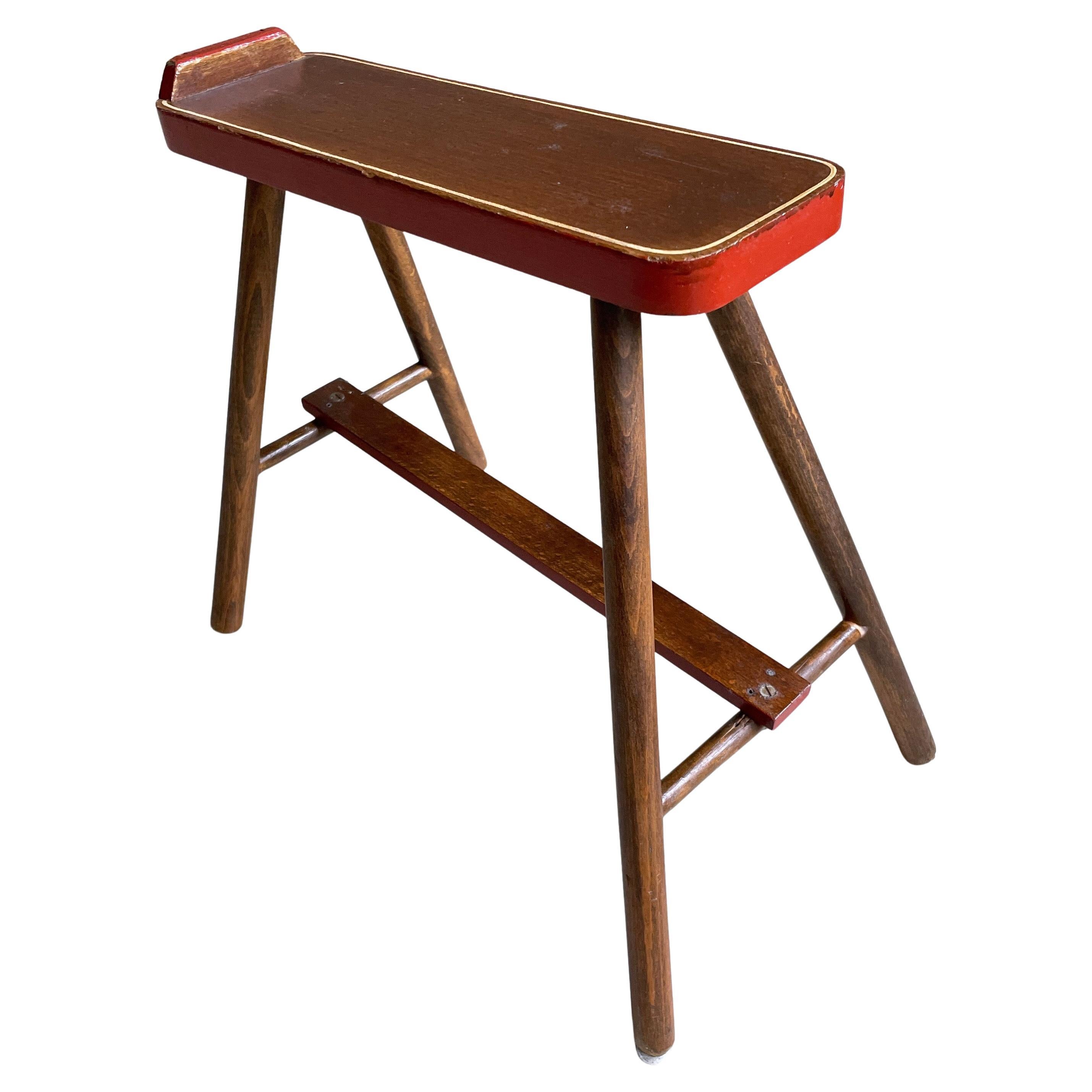 Tabouret de cireur en bois du milieu du siècle