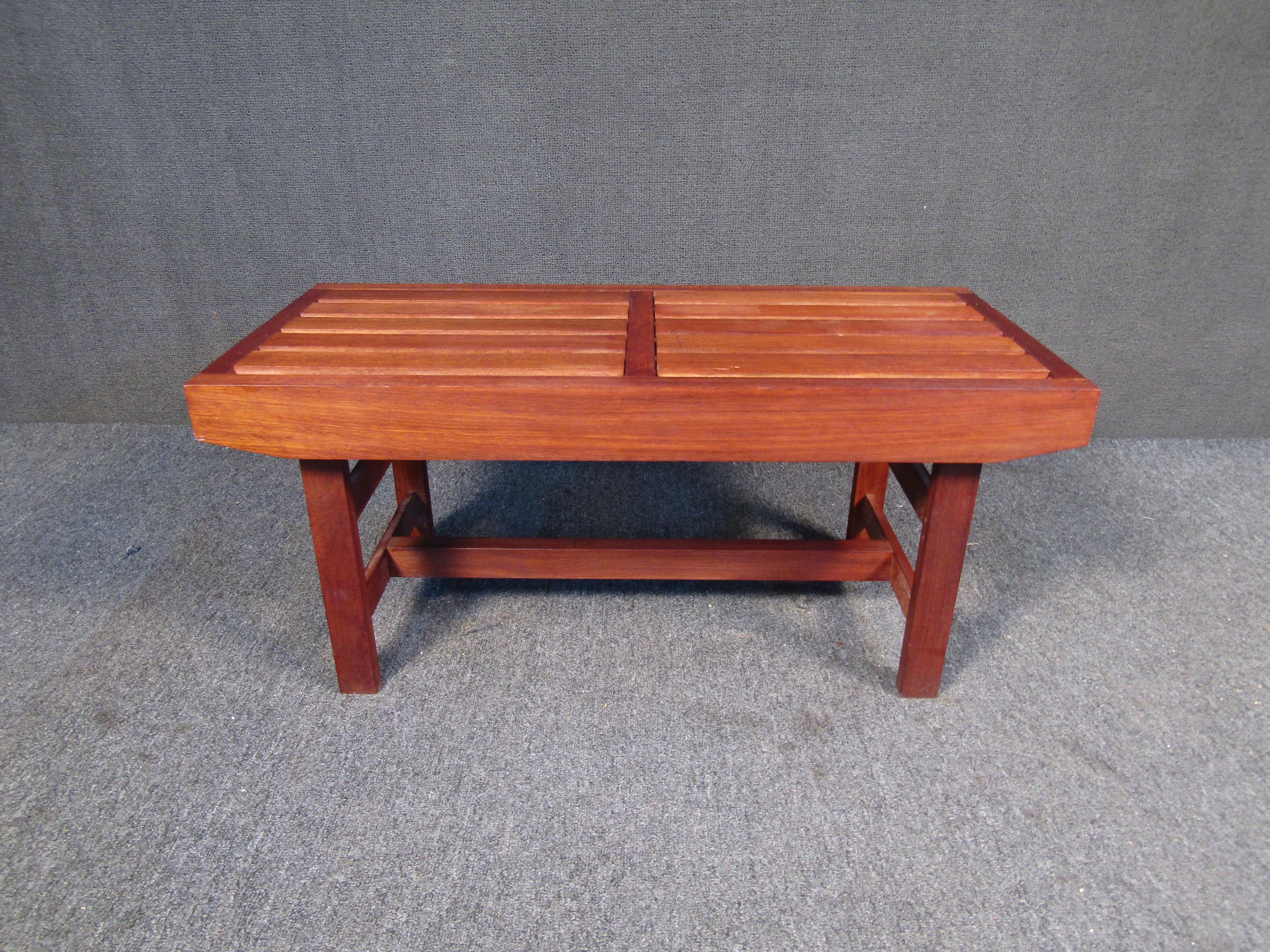 Mid-Century Modern Mid-Century Wooden Slat Bench For Sale