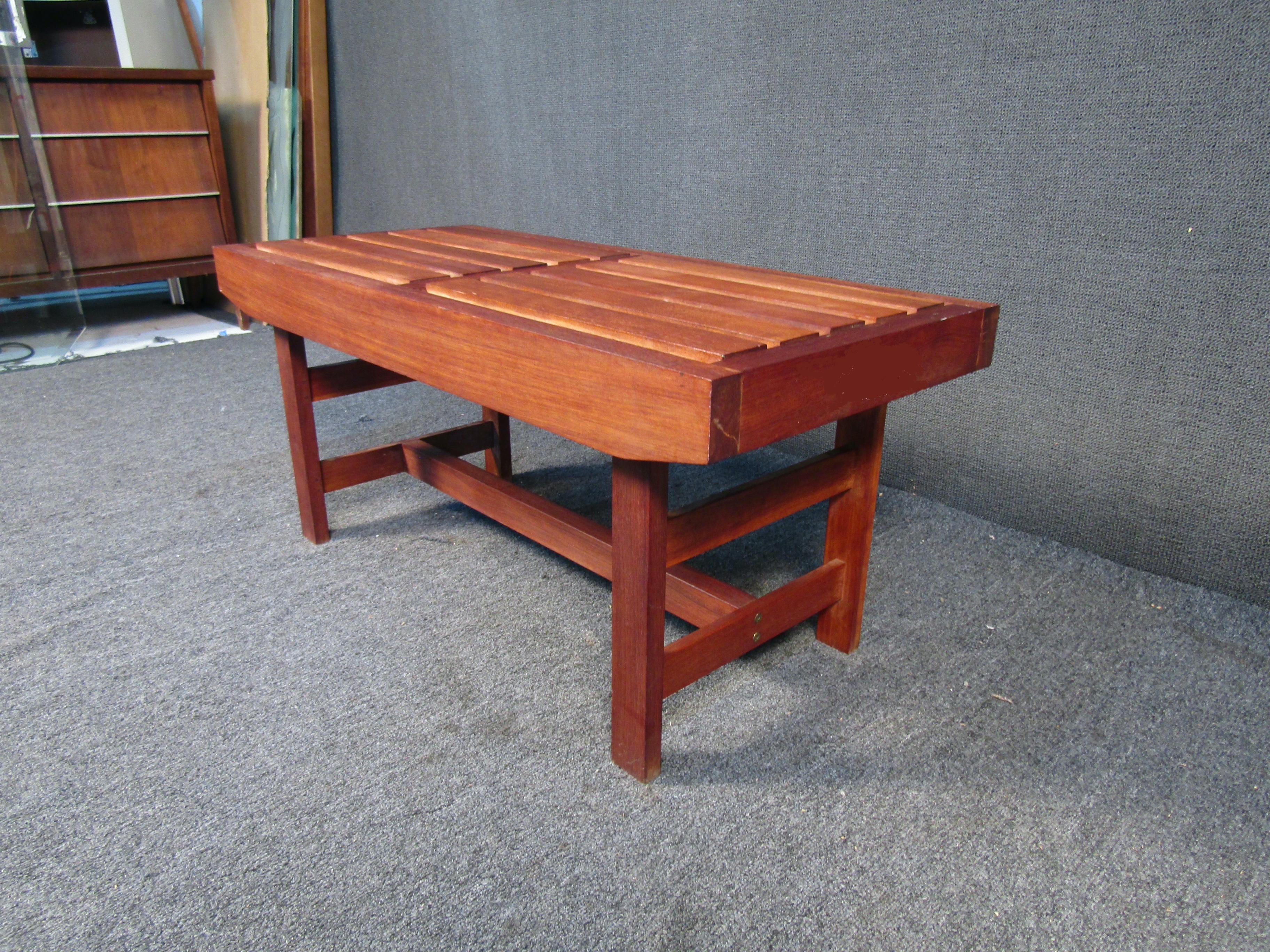 20th Century Mid-Century Wooden Slat Bench For Sale