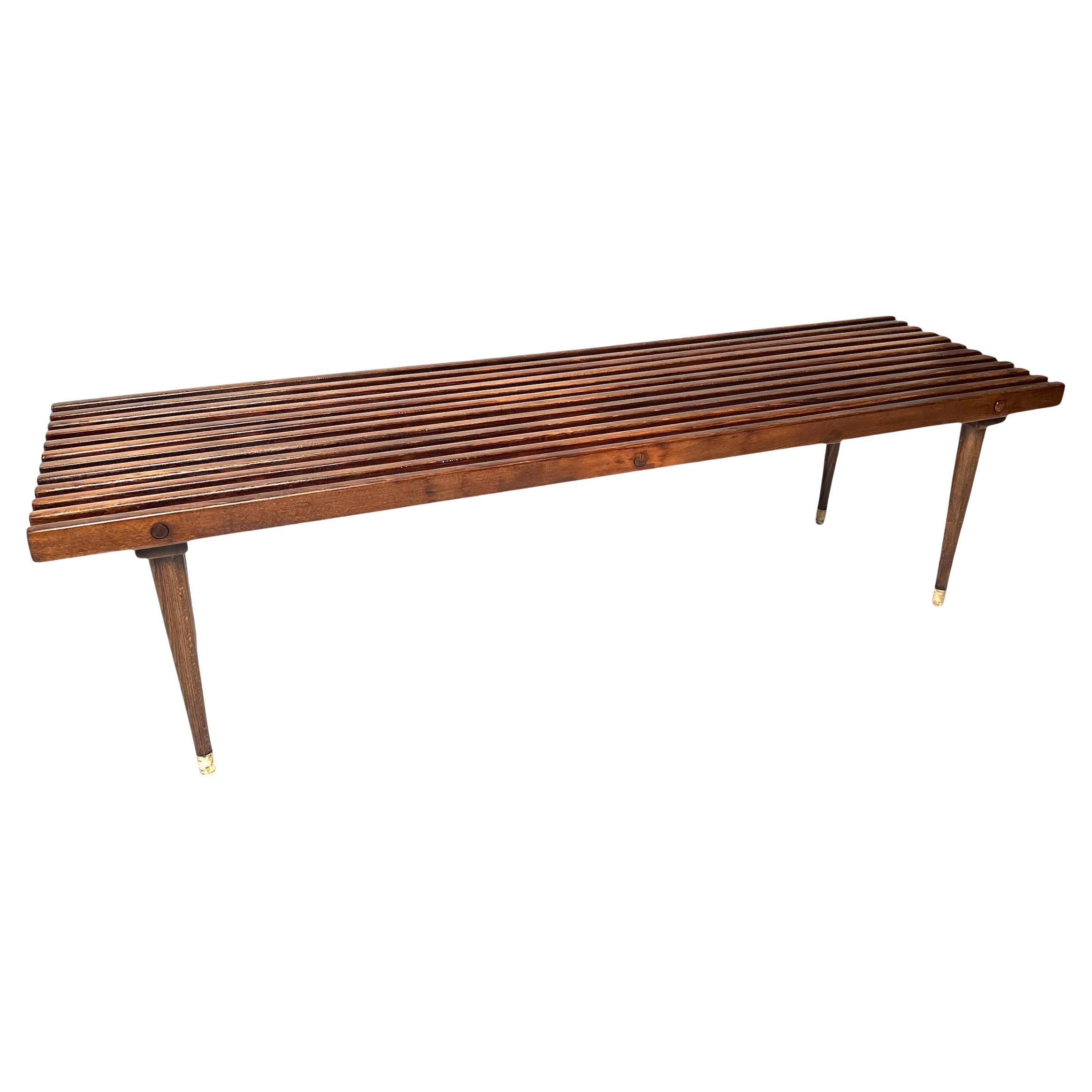 Mid Century Wooden Slat Bench