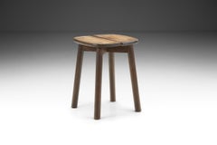 Mid-Century Wooden Stool with Split Seat, Europe Ca 1950s