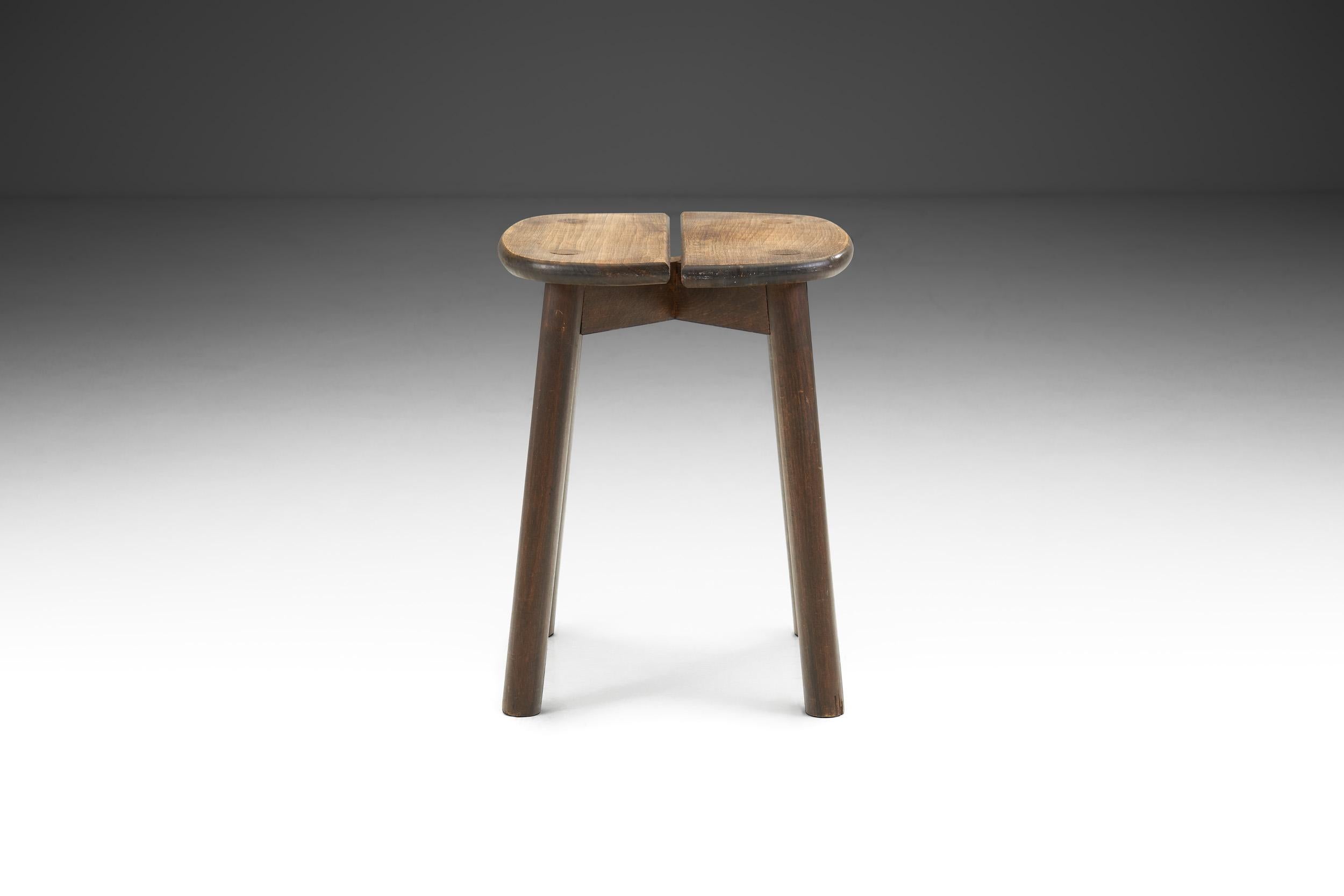 Mid-Century Modern Mid-Century Wooden Stool with Split Seat, Europe Ca 1950s For Sale