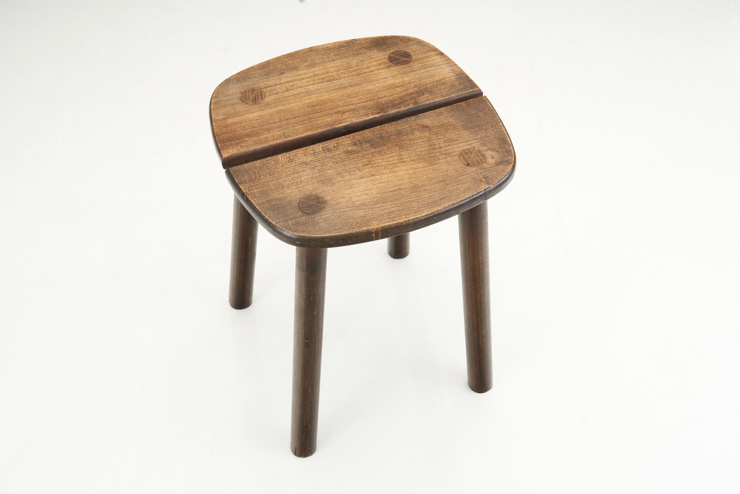 Mid-20th Century Mid-Century Wooden Stool with Split Seat, Europe Ca 1950s For Sale
