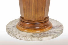 Mid-Century Wooden Table with Marble Base and Glass Top, mid-20th Century