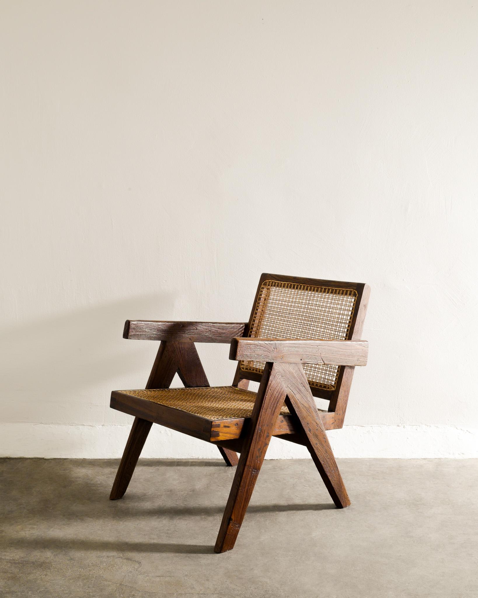 Mid Century Wooden Teak Easy Armchair by Pierre Jeanneret Produced in 1950s  In Good Condition For Sale In Stockholm, SE