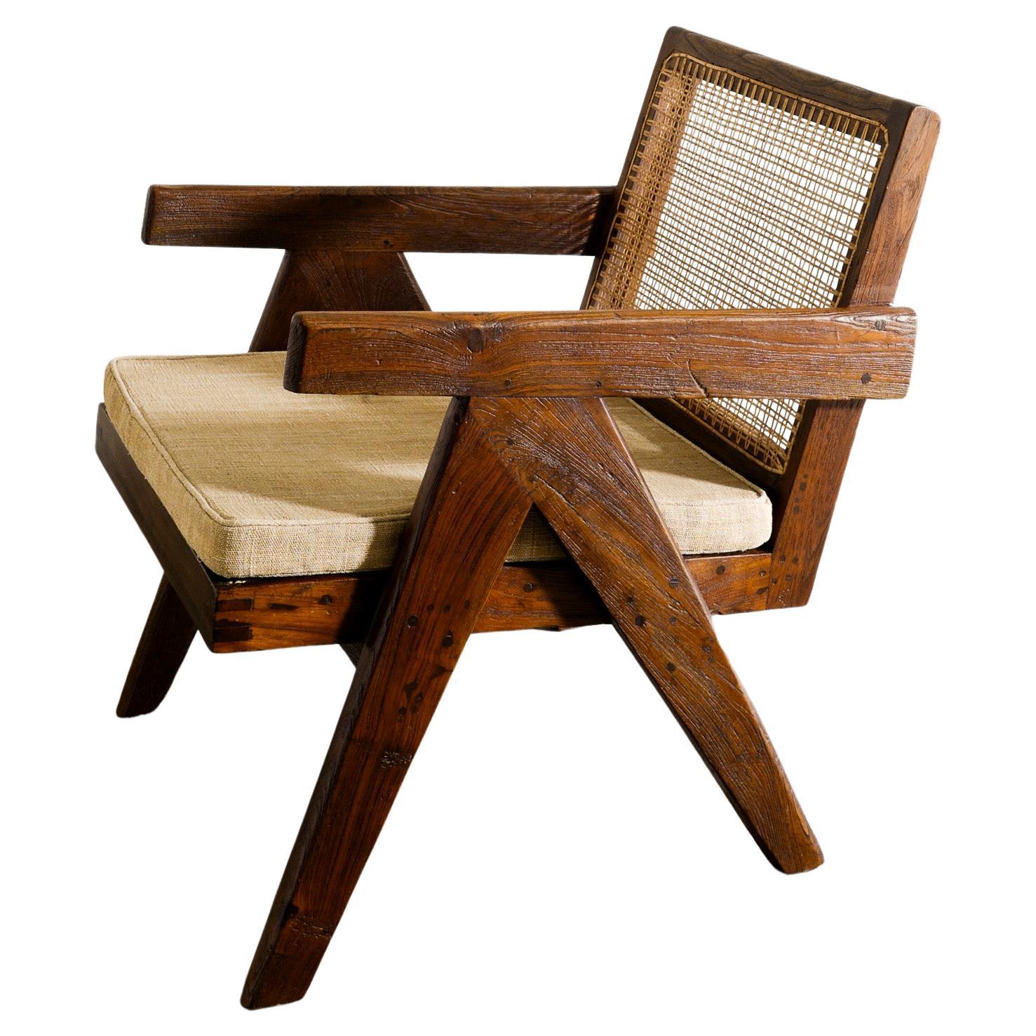 Mid Century Wooden Teak Easy Armchair by Pierre Jeanneret Produced in 1950s 