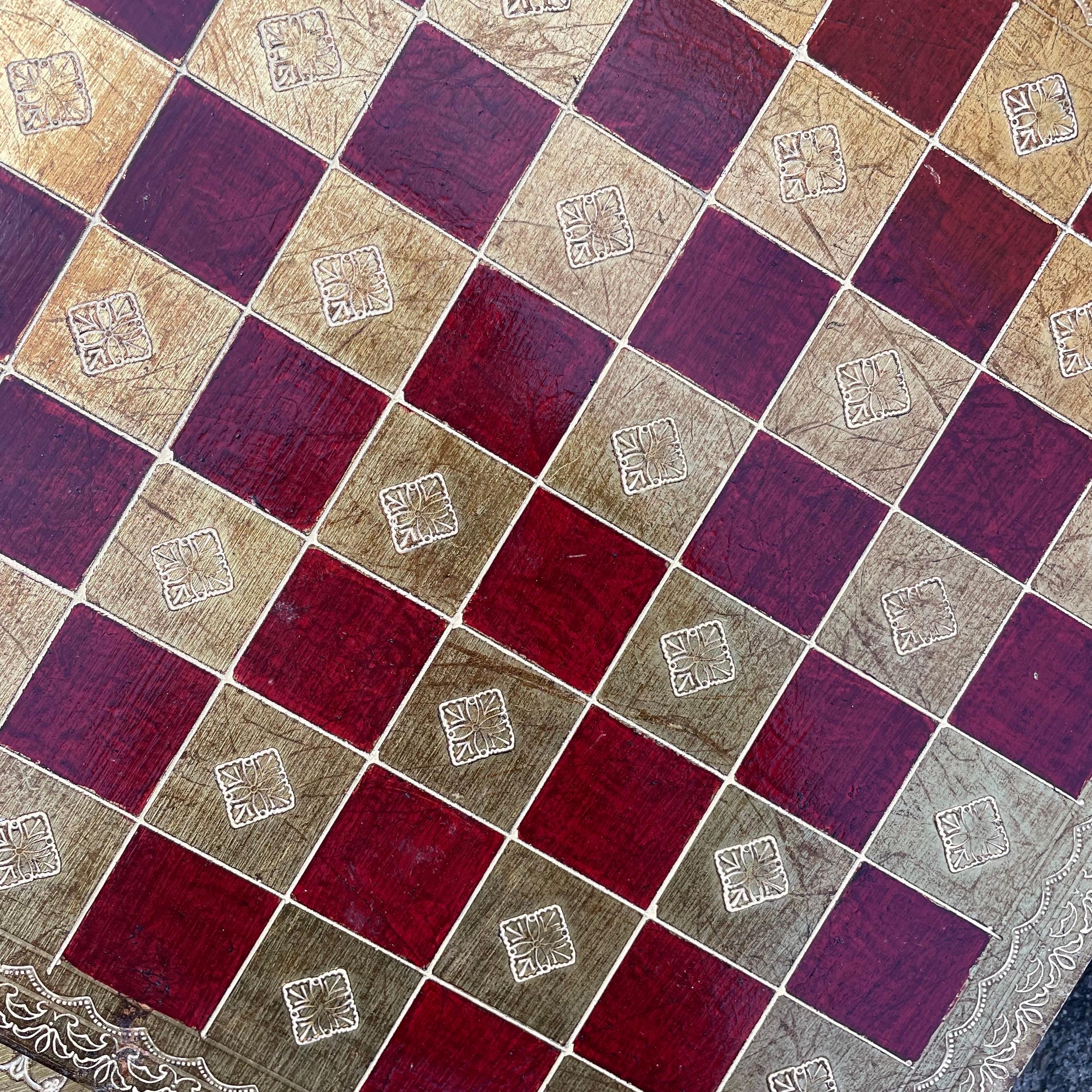 Mid Century Wooden Tiles, Hand Painted Checkerboard Design, Gold Accents, Italy In Good Condition For Sale In Bedford Hills, NY