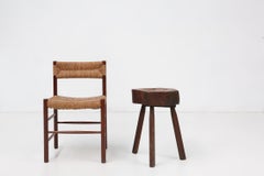 Tabouret tripode du milieu du siècle dernier avec assise en forme de tronc d'arbre, France, vers 1900
