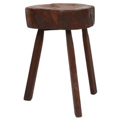 Mid-century wooden tripod stool with tree trunk seat, France ca. 1900