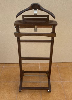 Mid-Century Wooden Valet Stand with Hanger and Storage Trays