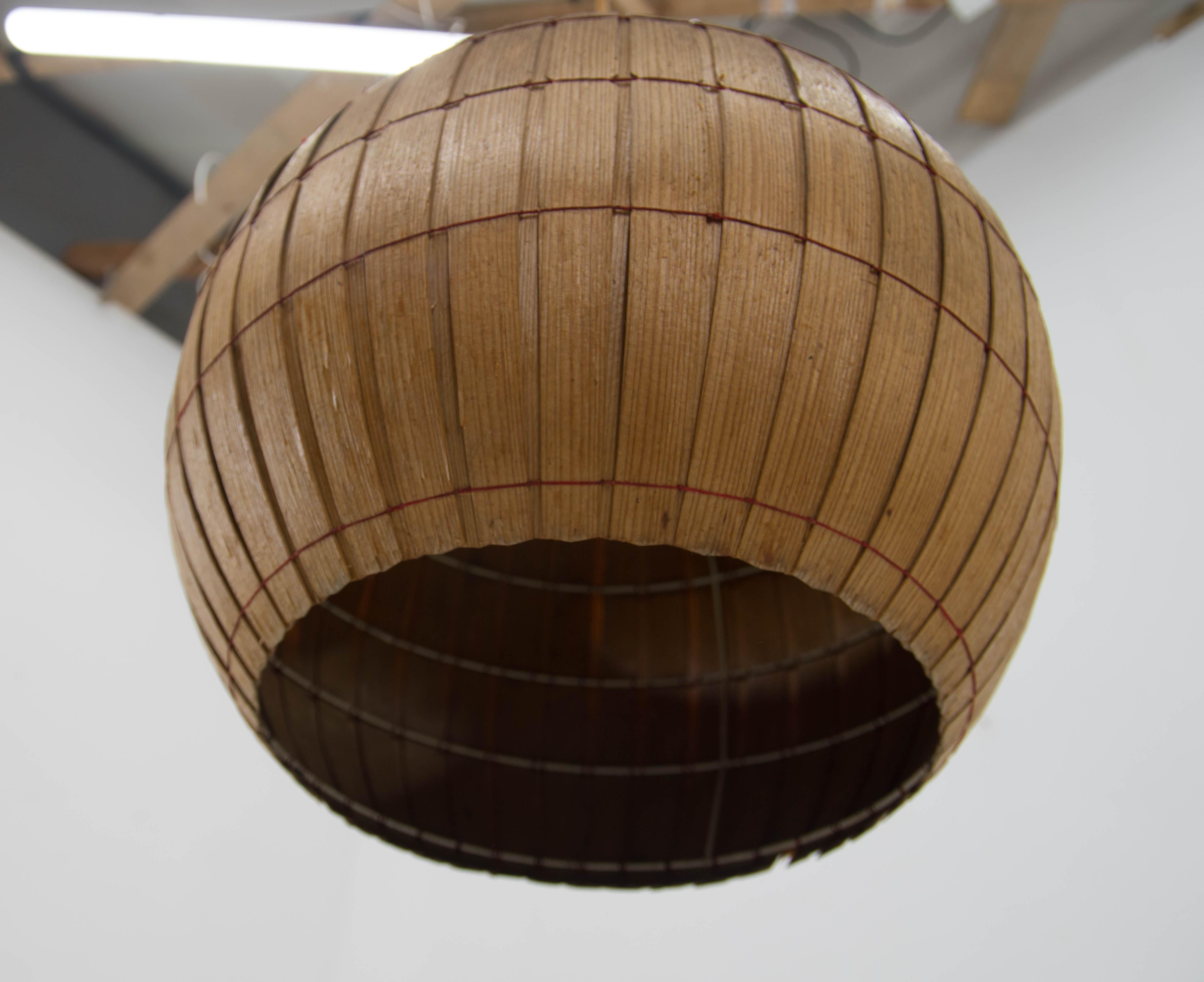 Mid-Century Wooden Veneer Pendant, ULUV, 1960s For Sale 4